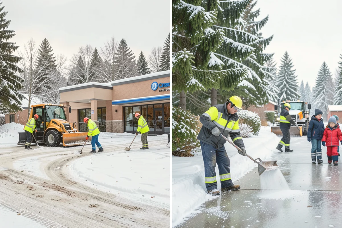 Office Building Deicing in Bellevue, King County, WA - Assess entrances, plaza walks, stairs, and parking with building management