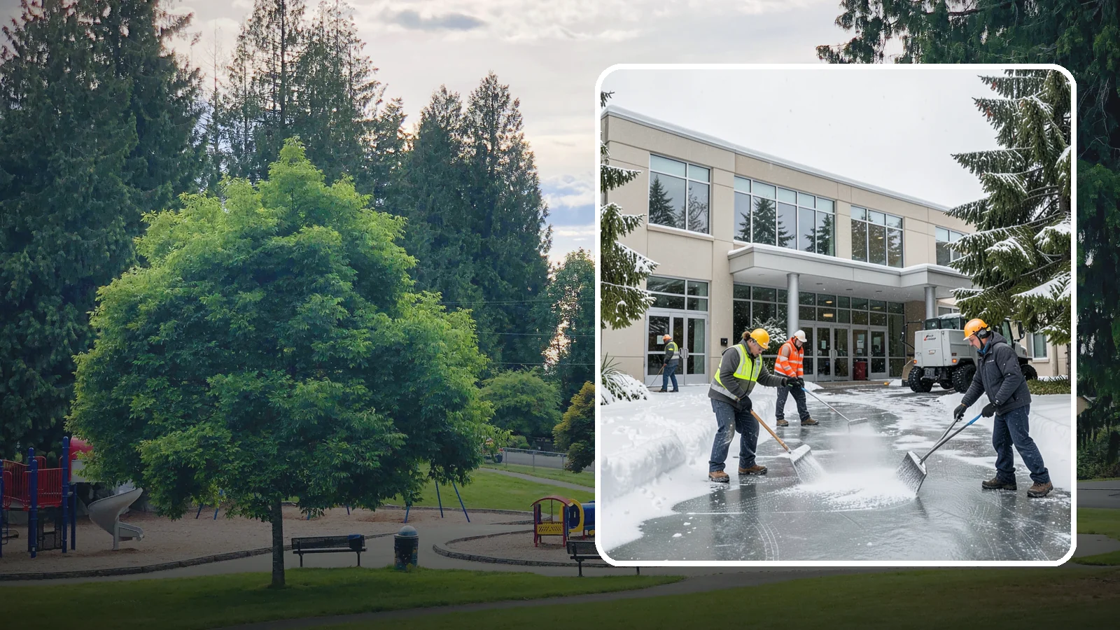 Office Building Deicing in Bonney Lake, Pierce County, WA - Deicing that keeps office-building entrances, plaza walks, and employee lots clear so staff and clients arrive safely on frozen...