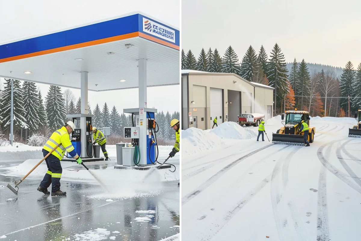 Office Building Deicing in Bothell, King County, WA - Assess entrances, plaza walks, stairs, and parking with building management