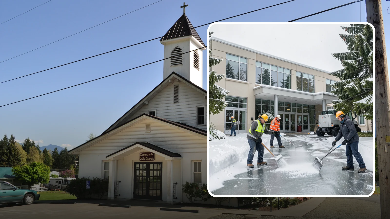 Office Building Deicing in Concrete, Skagit County, WA - Deicing that keeps office-building entrances, plaza walks, and employee lots clear so staff and clients arrive safely on frozen...