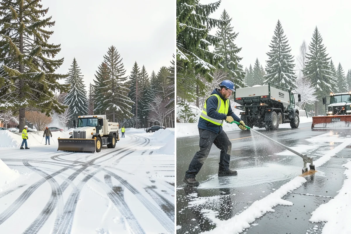 Office Building Deicing in Covington, King County, WA - Assess entrances, plaza walks, stairs, and parking with building management