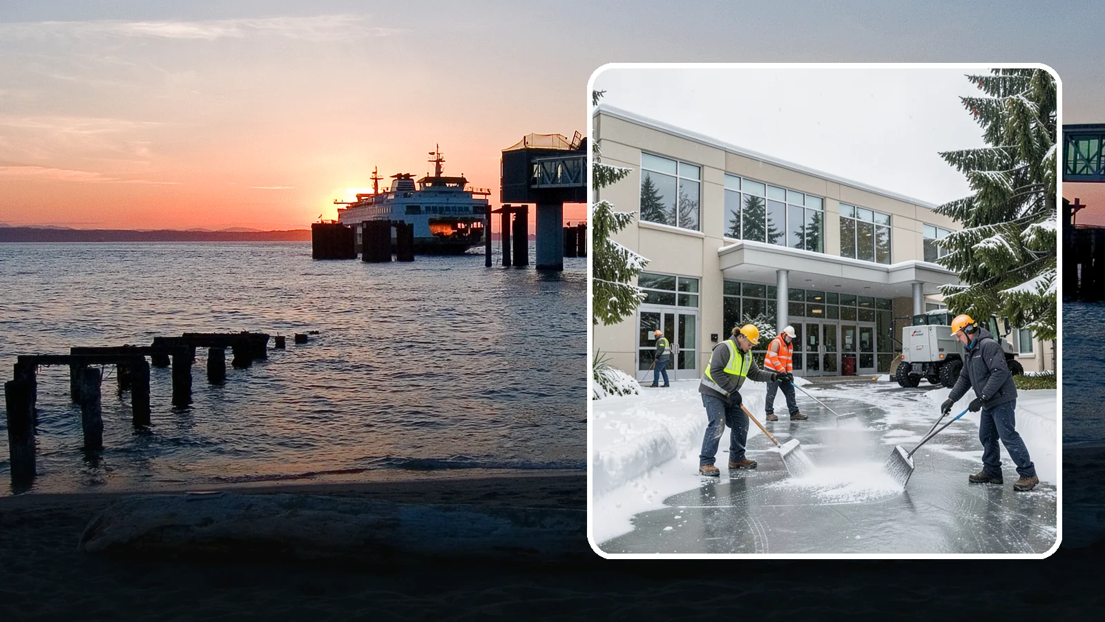 Office Building Deicing in Edmonds, Snohomish County, WA - Deicing that keeps office-building entrances, plaza walks, and employee lots clear so staff and clients arrive safely on frozen...