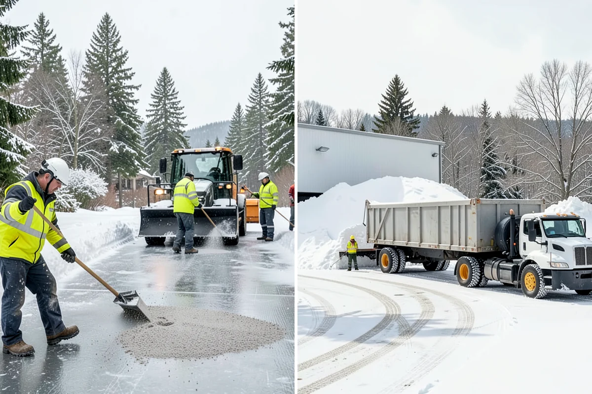 Office Building Deicing in Enumclaw, King County, WA - Assess entrances, plaza walks, stairs, and parking with building management