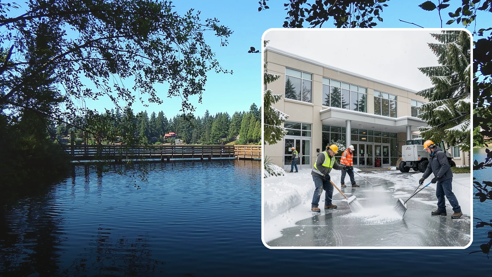 Office Building Deicing in Federal Way, King County, WA - Deicing that keeps office-building entrances, plaza walks, and employee lots clear so staff and clients arrive safely on frozen...