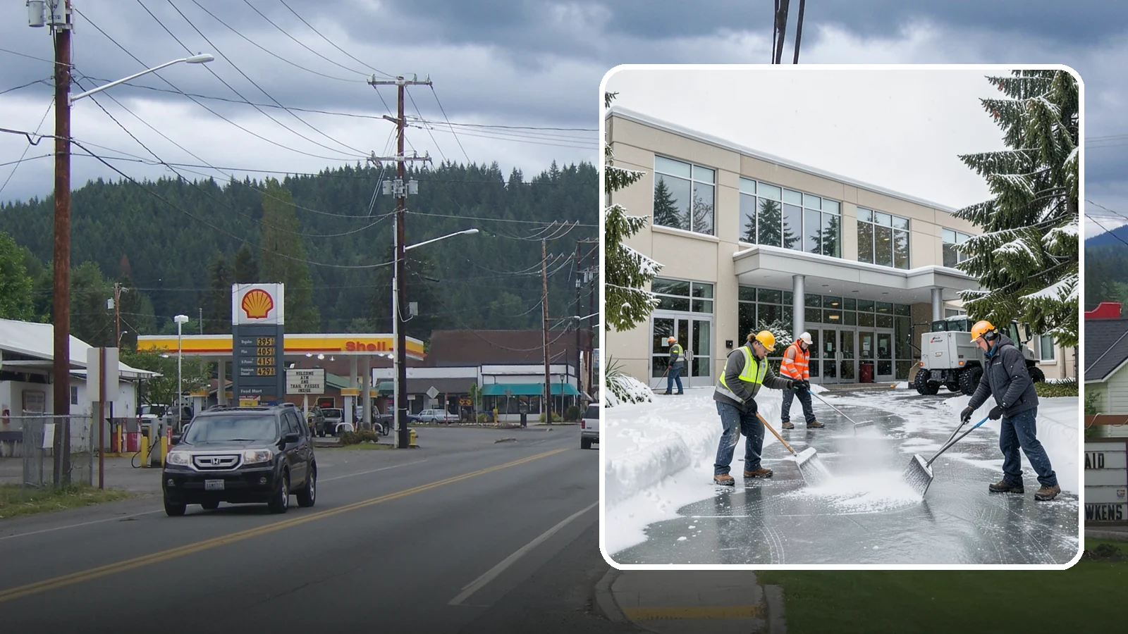 Office Building Deicing in Granite Falls, Snohomish County, WA - Deicing that keeps office-building entrances, plaza walks, and employee lots clear so staff and clients arrive safely on frozen...
