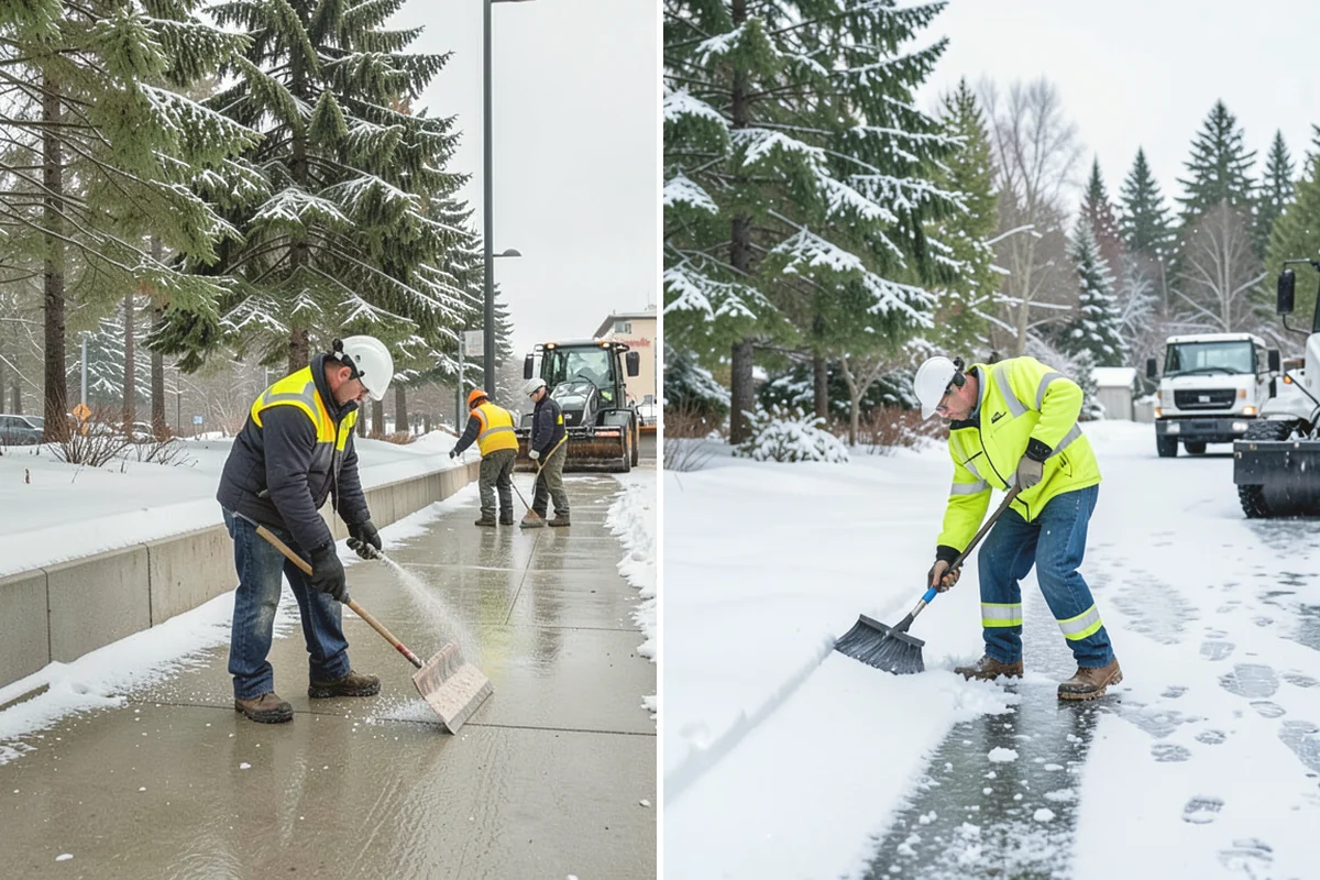 Office Building Deicing in La Conner, Skagit County, WA - Assess entrances, plaza walks, stairs, and parking with building management
