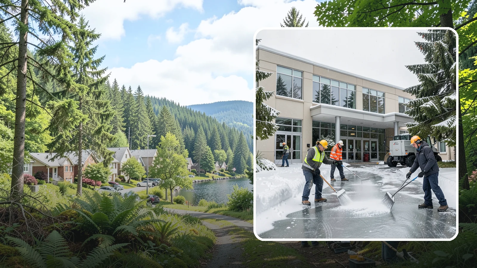Office Building Deicing in Lake Forest Park, King County, WA - Deicing that keeps office-building entrances, plaza walks, and employee lots clear so staff and clients arrive safely on frozen...