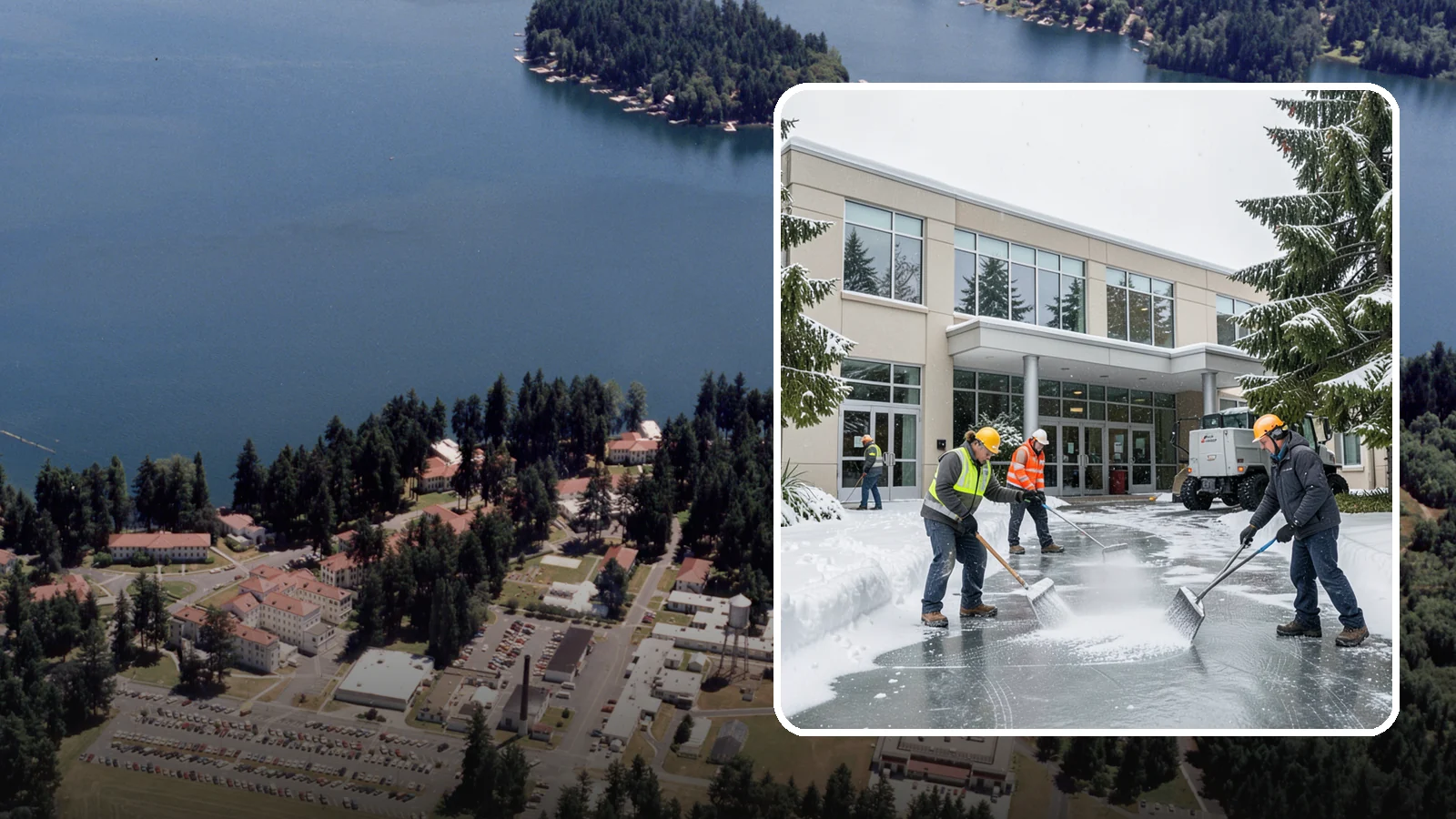 Office Building Deicing in Lakewood, Pierce County, WA - Deicing that keeps office-building entrances, plaza walks, and employee lots clear so staff and clients arrive safely on frozen...