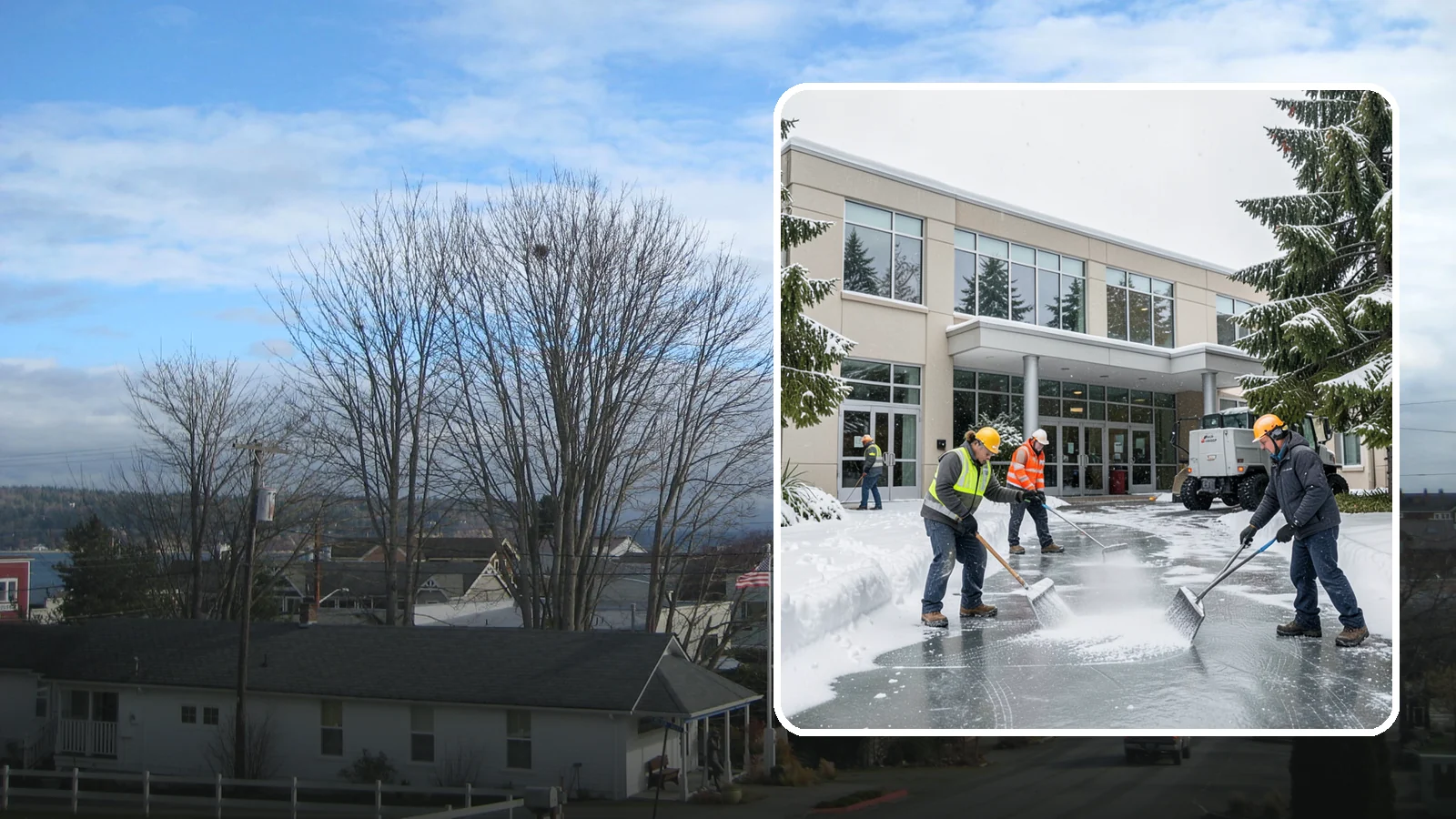 Office Building Deicing in Langley, Island County, WA - Deicing that keeps office-building entrances, plaza walks, and employee lots clear so staff and clients arrive safely on frozen...