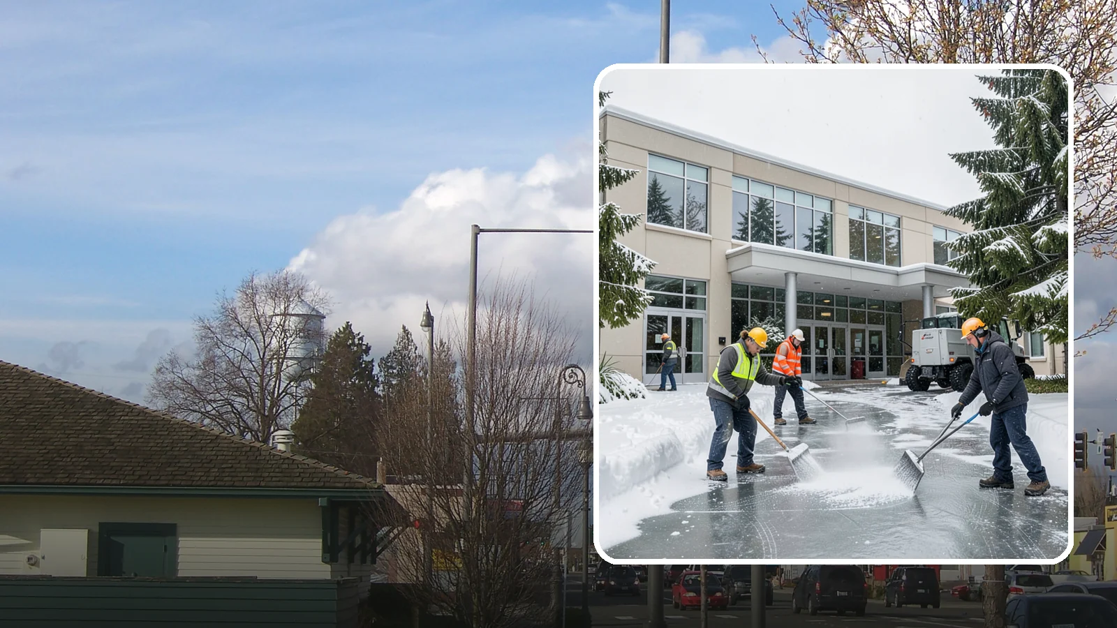Office Building Deicing in Marysville, Snohomish County, WA - Deicing that keeps office-building entrances, plaza walks, and employee lots clear so staff and clients arrive safely on frozen...