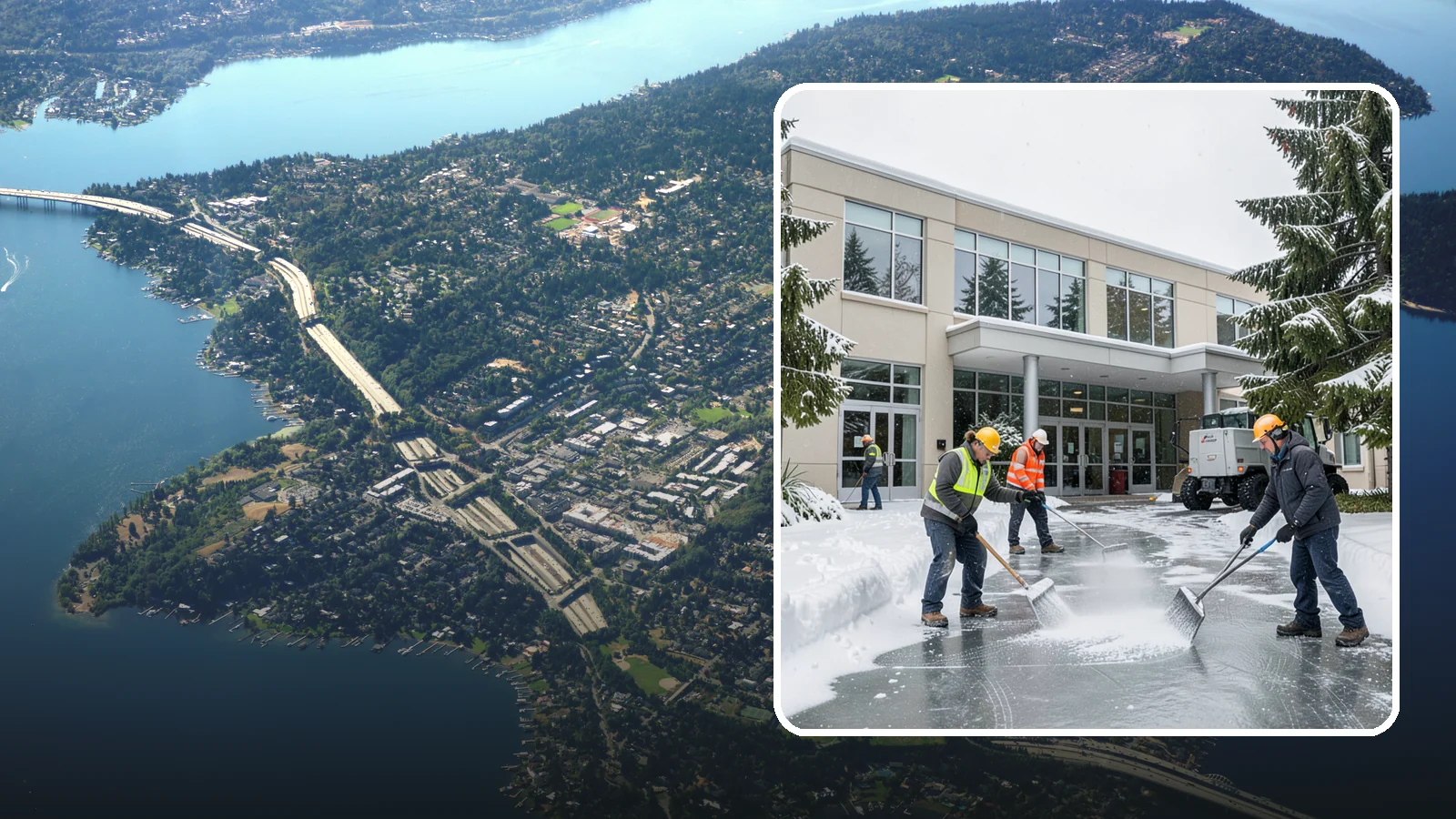 Office Building Deicing in Mercer Island, King County, WA - Deicing that keeps office-building entrances, plaza walks, and employee lots clear so staff and clients arrive safely on frozen...