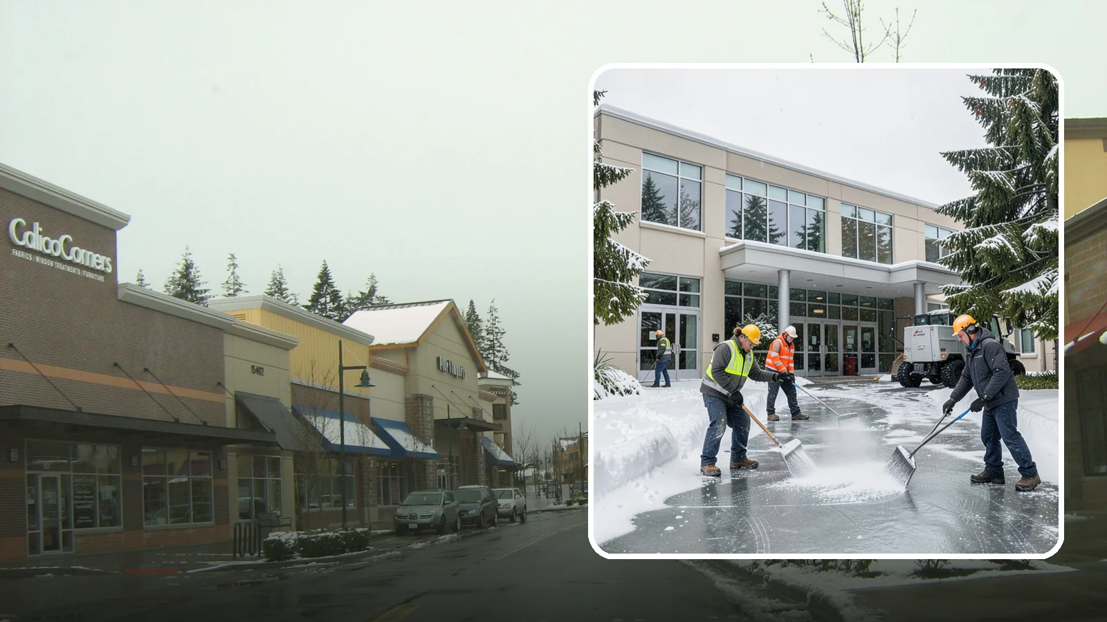Office Building Deicing in Mill Creek, Snohomish County, WA - Deicing that keeps office-building entrances, plaza walks, and employee lots clear so staff and clients arrive safely on frozen...