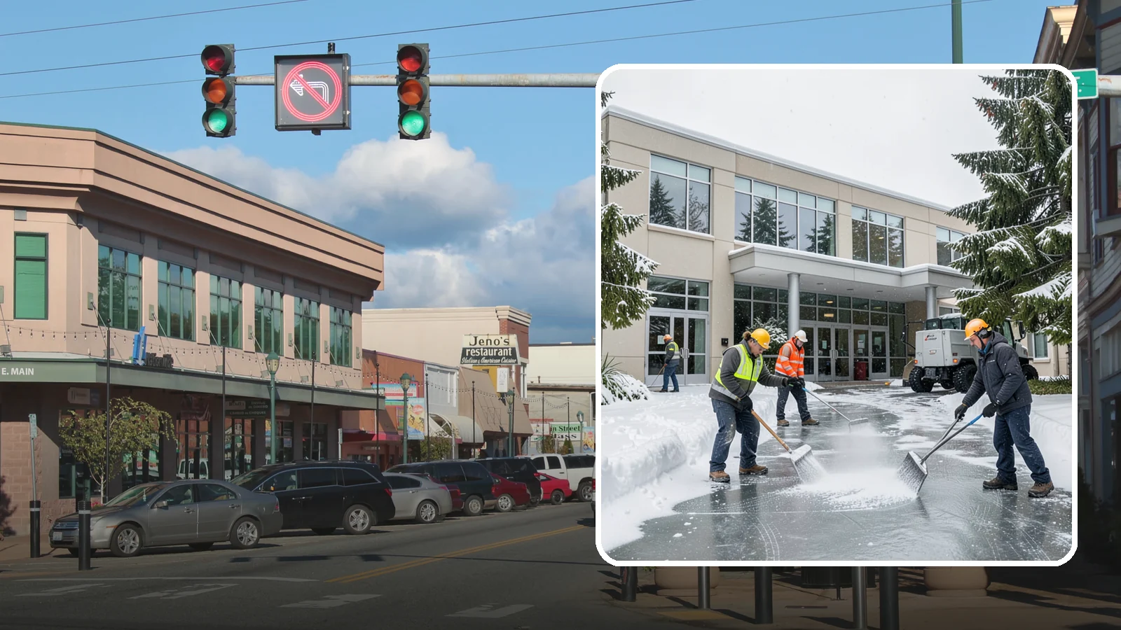 Office Building Deicing in Monroe, Snohomish County, WA - Deicing that keeps office-building entrances, plaza walks, and employee lots clear so staff and clients arrive safely on frozen...
