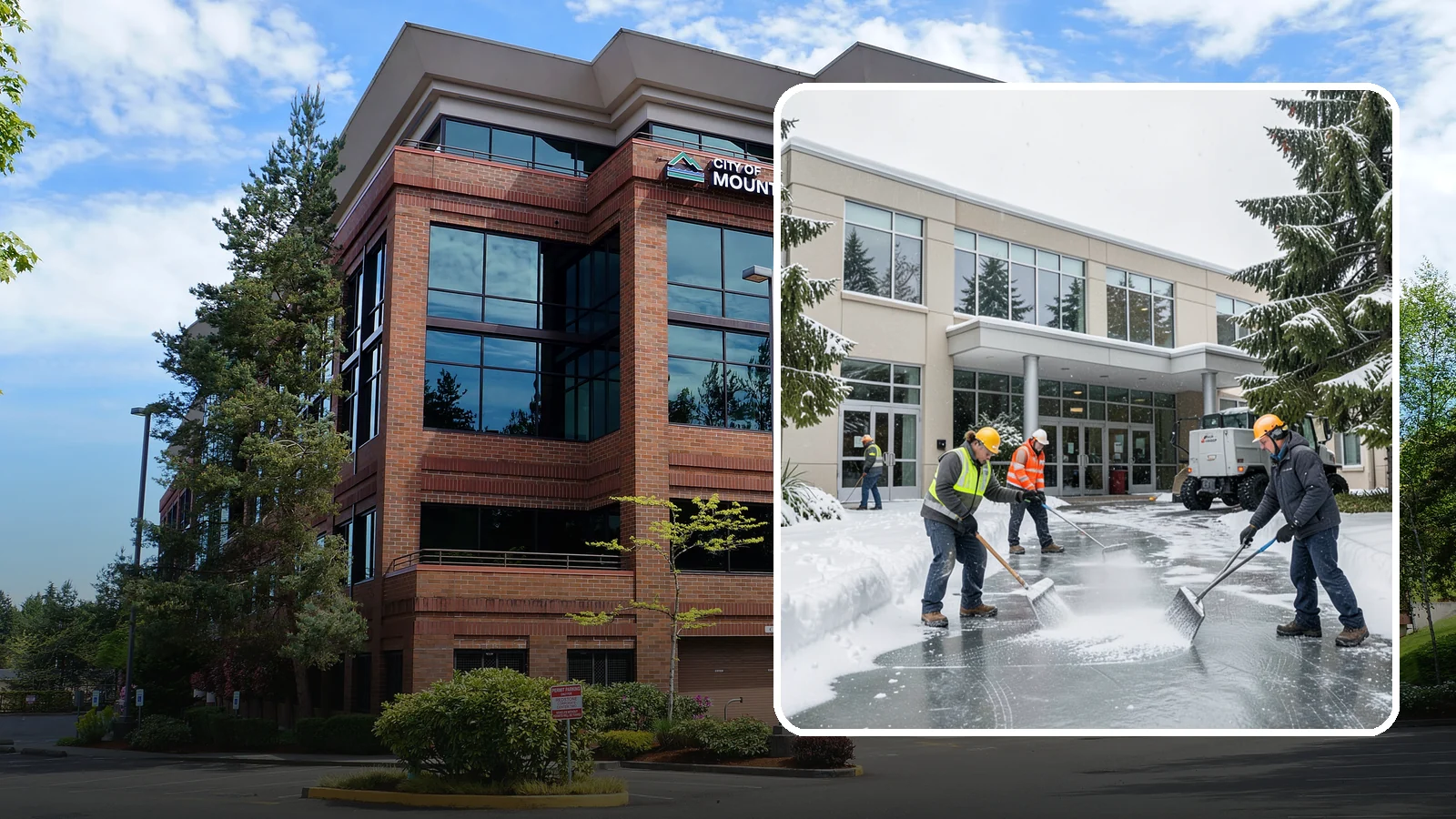 Office Building Deicing in Mountlake Terrace, Snohomish County, WA - Deicing that keeps office-building entrances, plaza walks, and employee lots clear so staff and clients arrive safely on frozen...