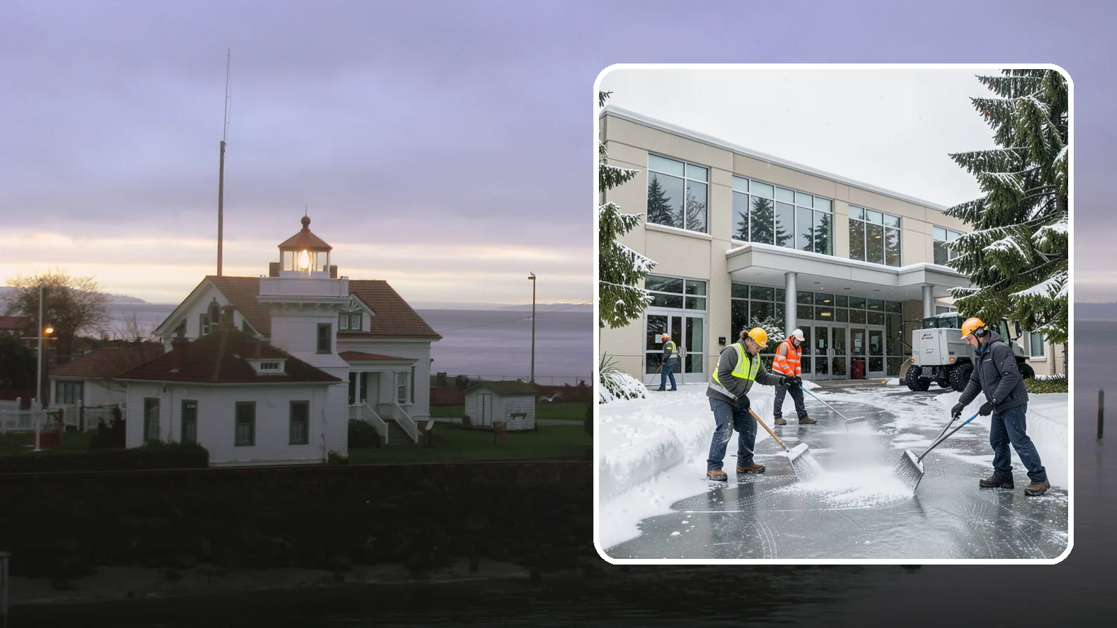 Office Building Deicing in Mukilteo, Snohomish County, WA - Deicing that keeps office-building entrances, plaza walks, and employee lots clear so staff and clients arrive safely on frozen...