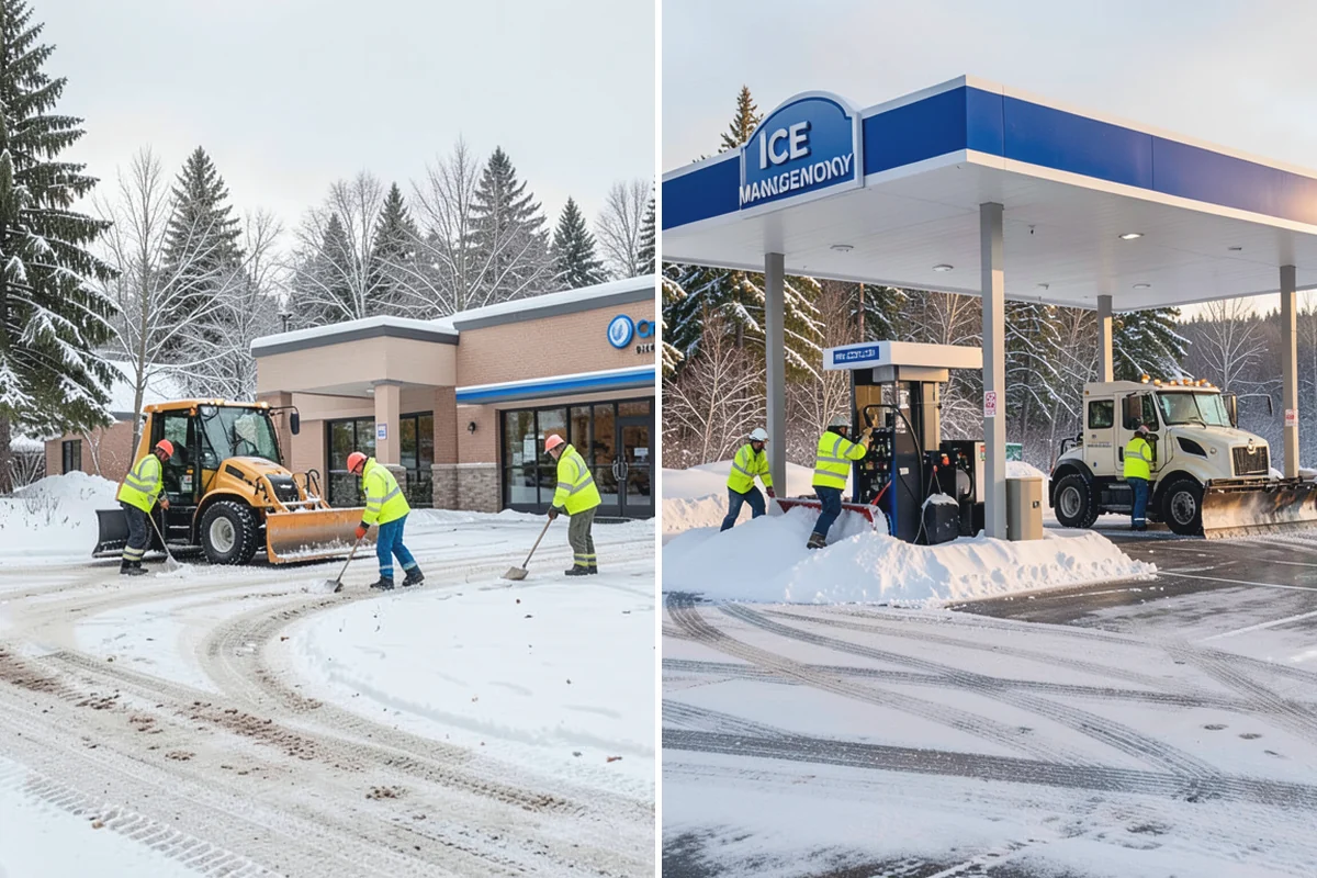 Office Building Deicing in Renton, King County, WA - Assess entrances, plaza walks, stairs, and parking with building management