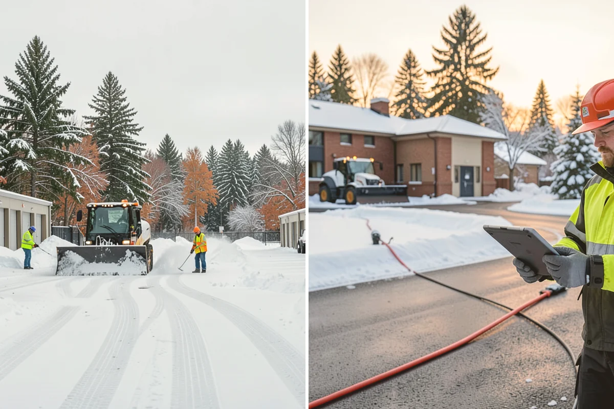 Office Building Deicing in Sammamish, King County, WA - Assess entrances, plaza walks, stairs, and parking with building management