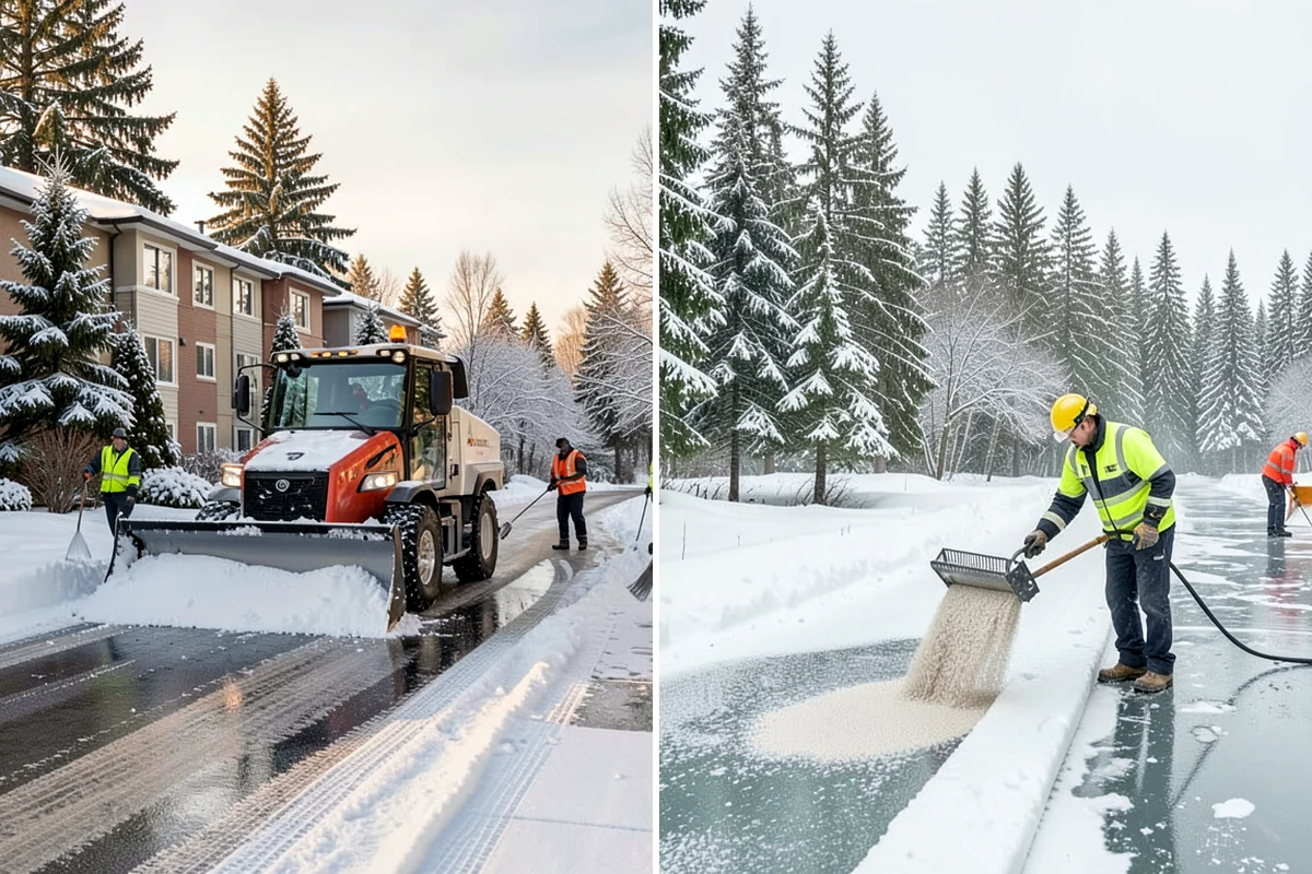 Office Building Deicing in SeaTac, King County, WA - Assess entrances, plaza walks, stairs, and parking with building management
