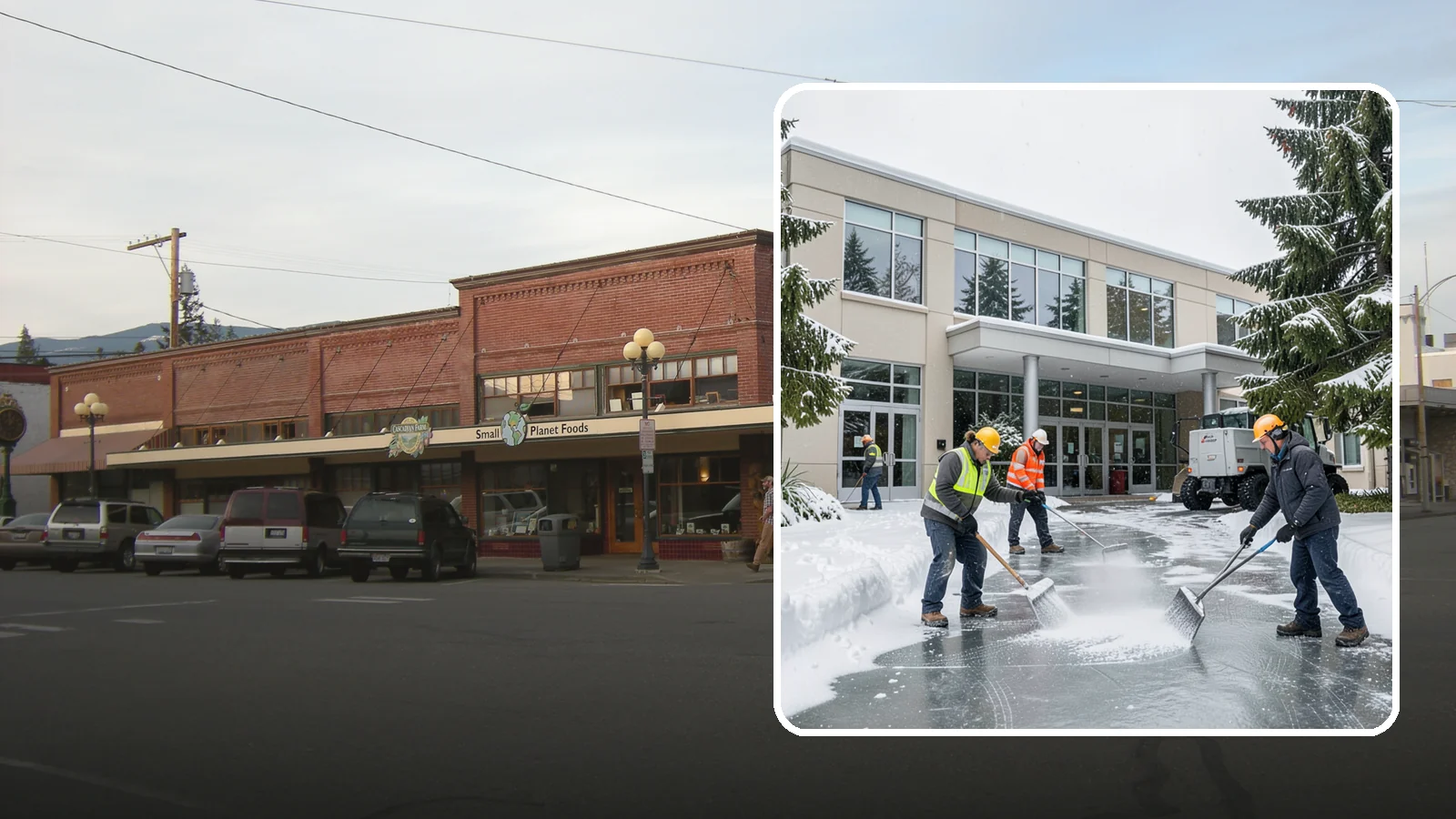 Office Building Deicing in Sedro-Woolley, Skagit County, WA - Deicing that keeps office-building entrances, plaza walks, and employee lots clear so staff and clients arrive safely on frozen...