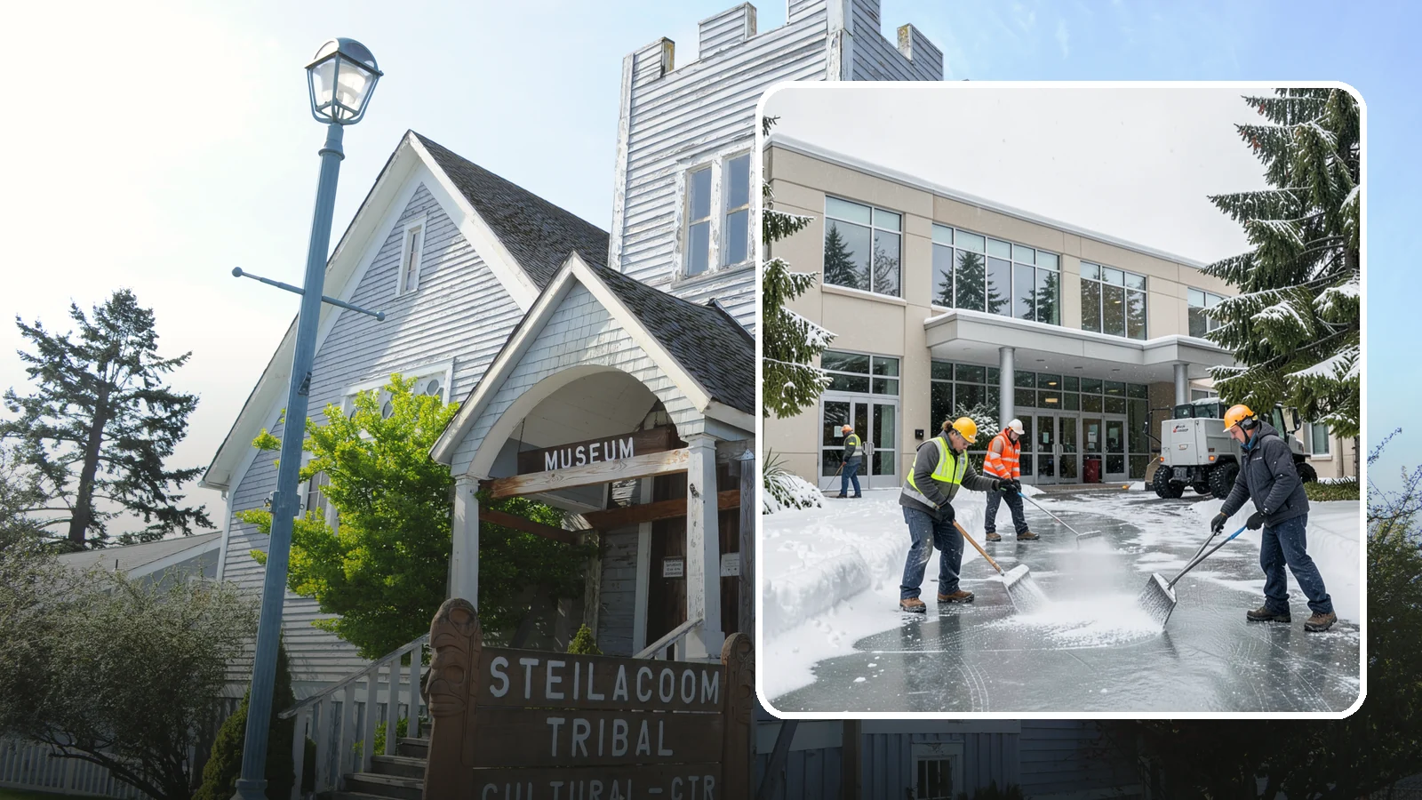 Office Building Deicing in Steilacoom, Pierce County, WA - Deicing that keeps office-building entrances, plaza walks, and employee lots clear so staff and clients arrive safely on frozen...