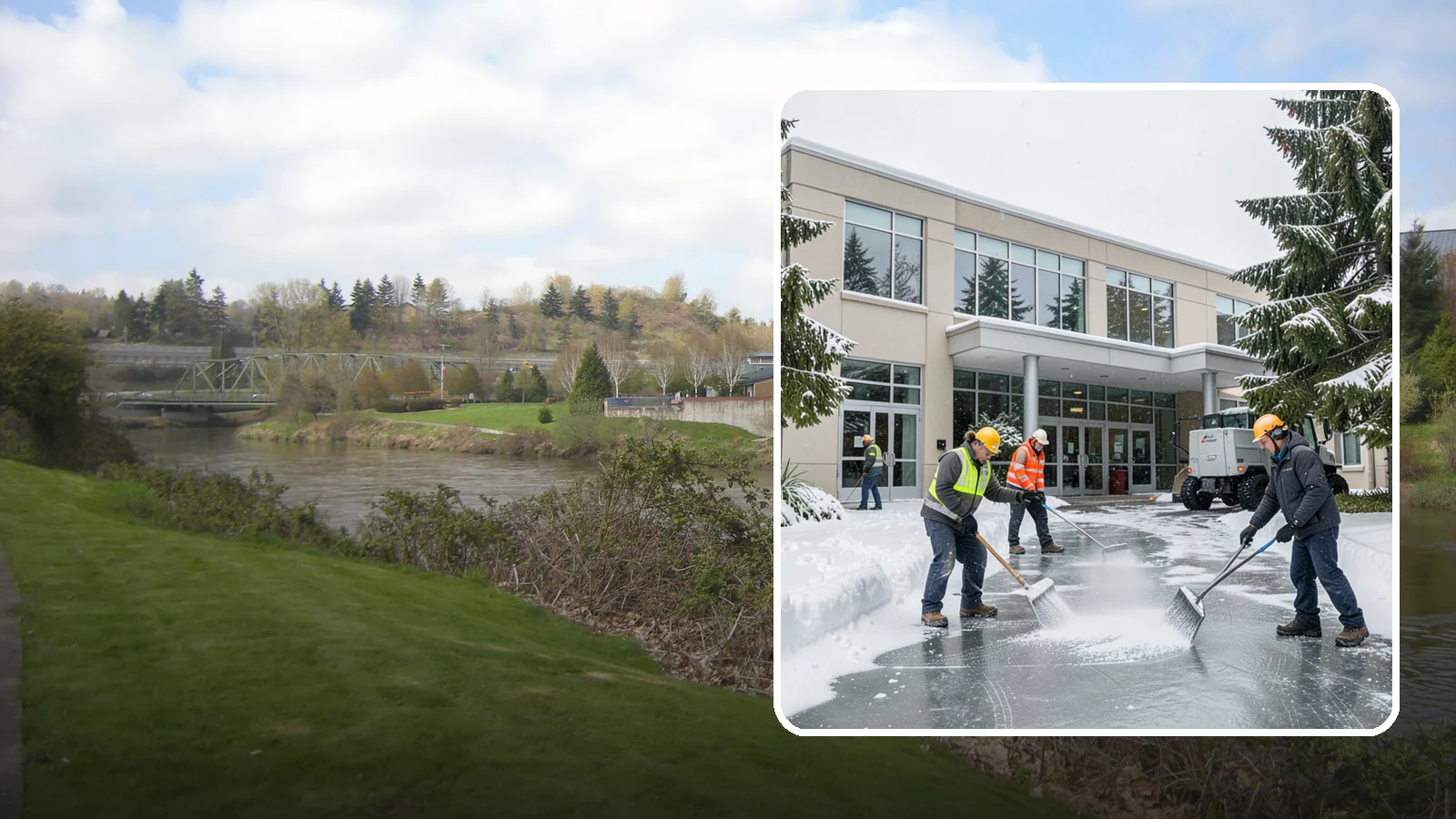 Office Building Deicing in Tukwila, King County, WA - Deicing that keeps office-building entrances, plaza walks, and employee lots clear so staff and clients arrive safely on frozen...