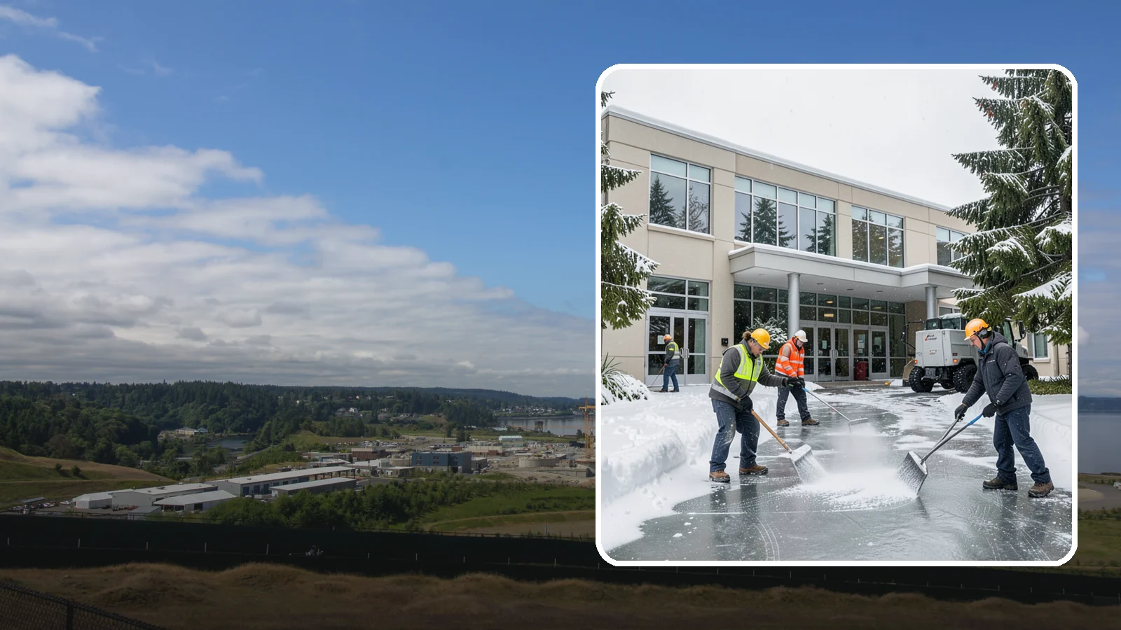 Office Building Deicing in University Place, Pierce County, WA - Deicing that keeps office-building entrances, plaza walks, and employee lots clear so staff and clients arrive safely on frozen...