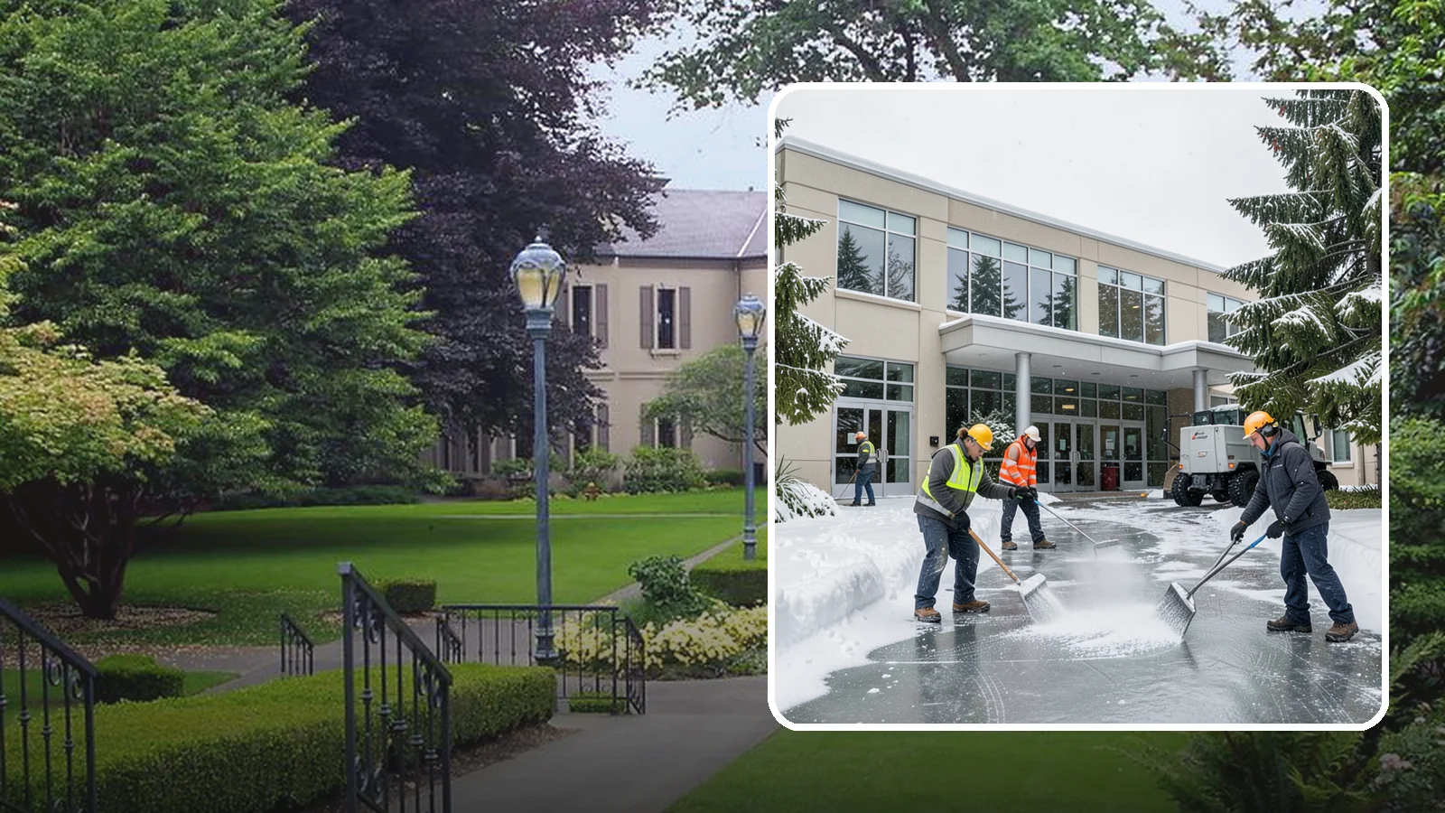 Office Building Deicing in Woodinville, King County, WA - Deicing that keeps office-building entrances, plaza walks, and employee lots clear so staff and clients arrive safely on frozen...