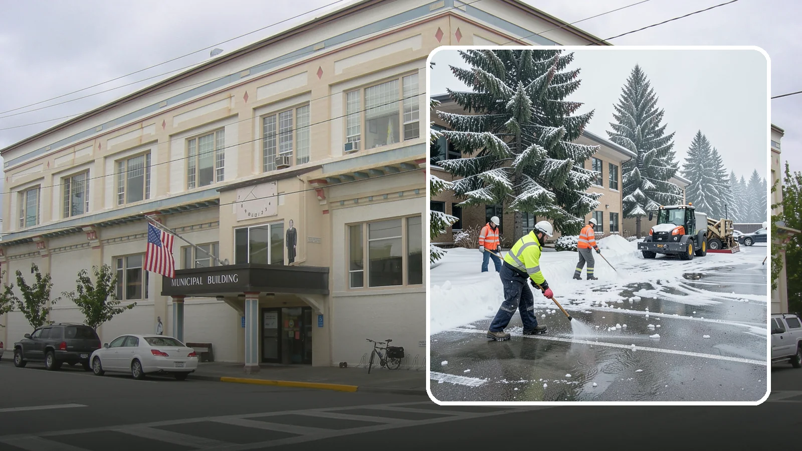 Office Building Parking Lot Snow Removal in Anacortes, Skagit County, WA - We clear office building lots before employees and clients arrive for the Western Washington workday.