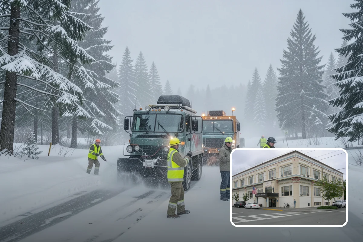 Office Building Parking Lot Snow Removal in Anacortes, Skagit County, WA - Employees and clients arrive to a cleared, deiced lot at the start of business