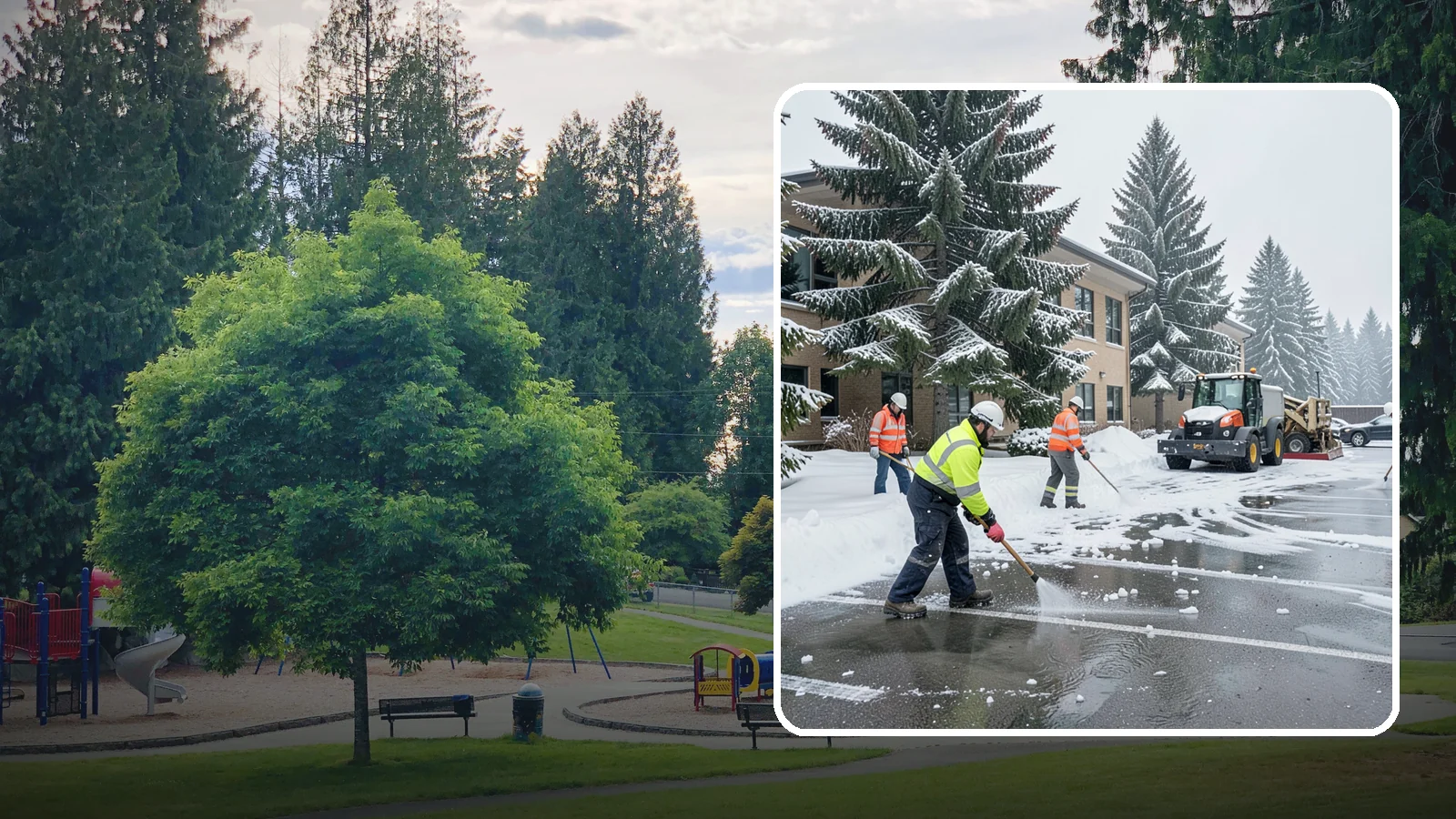 Office Building Parking Lot Snow Removal in Bonney Lake, Pierce County, WA - We clear office building lots before employees and clients arrive for the Western Washington workday.