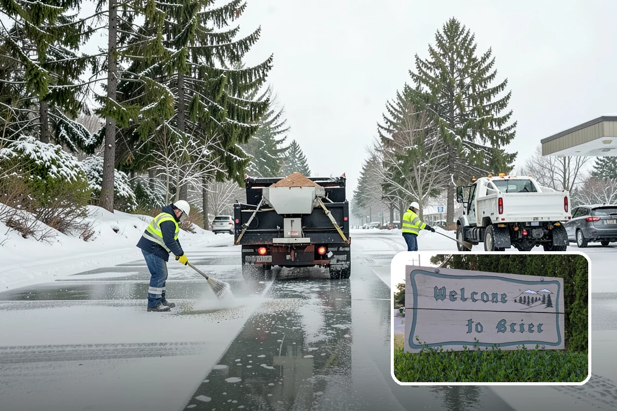 Office Building Parking Lot Snow Removal in Brier, Snohomish County, WA - Employees and clients arrive to a cleared, deiced lot at the start of business