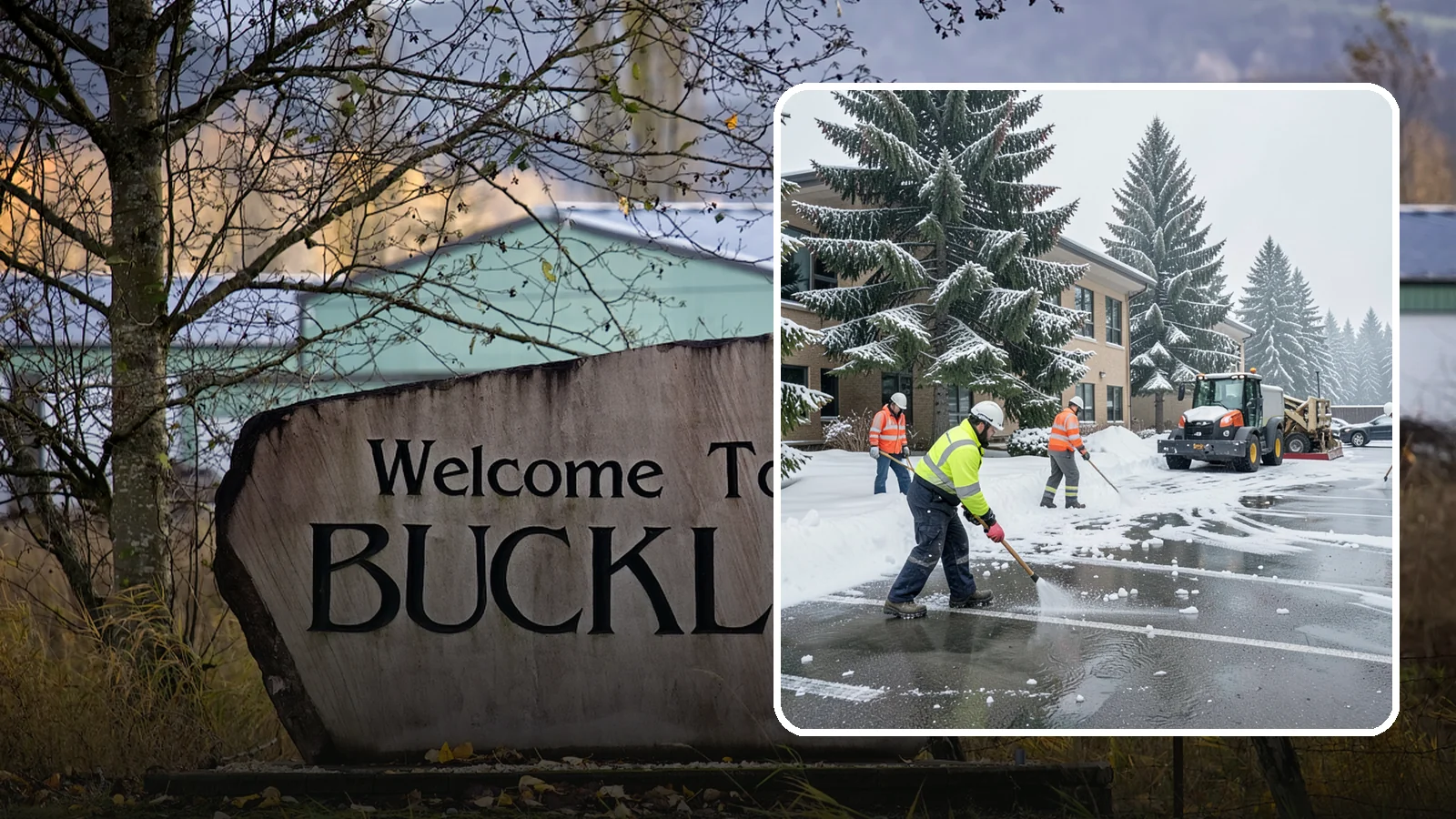 Office Building Parking Lot Snow Removal in Buckley, Pierce County, WA - We clear office building lots before employees and clients arrive for the Western Washington workday.