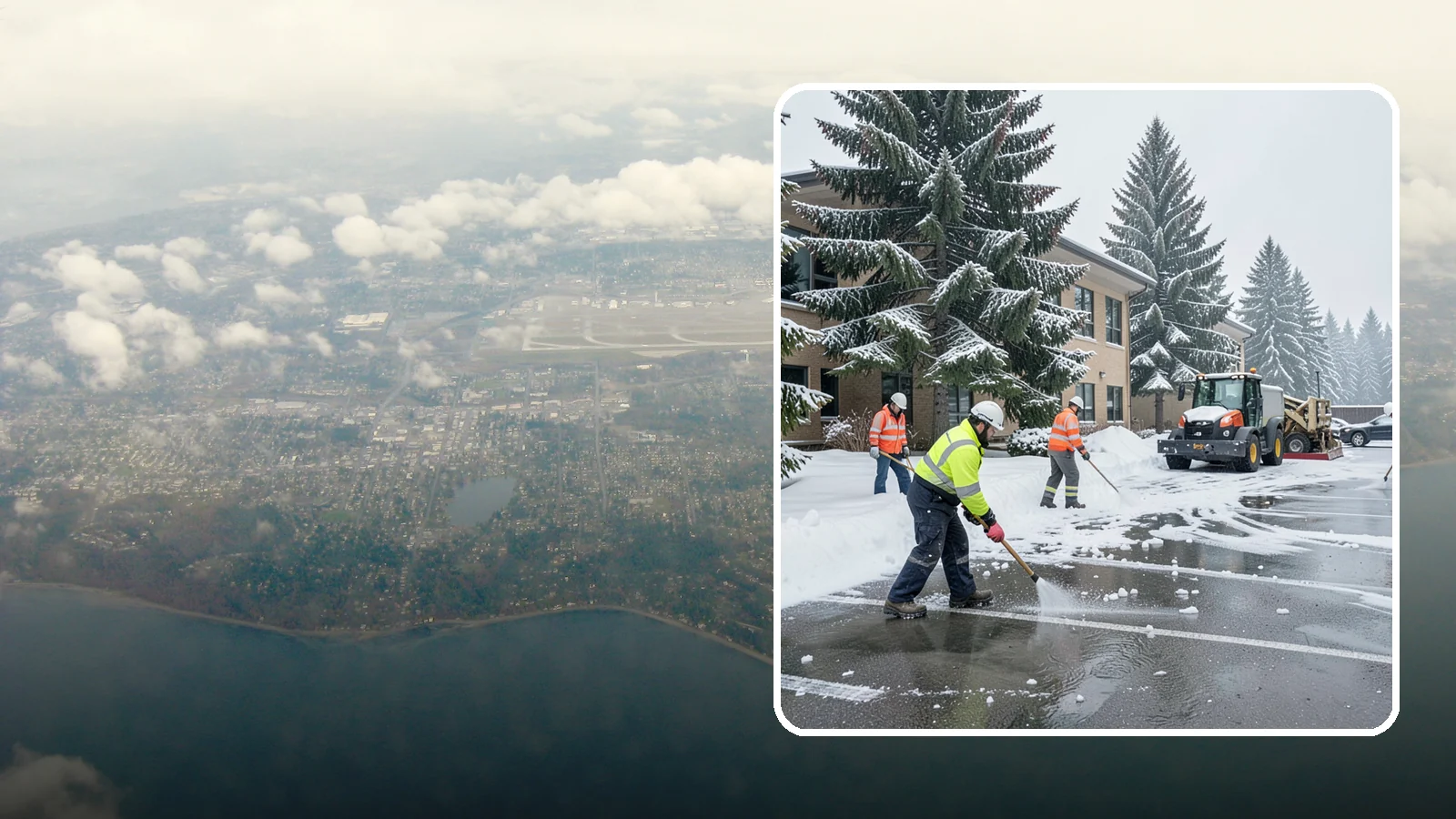 Office Building Parking Lot Snow Removal in Burien, King County, WA - We clear office building lots before employees and clients arrive for the Western Washington workday.