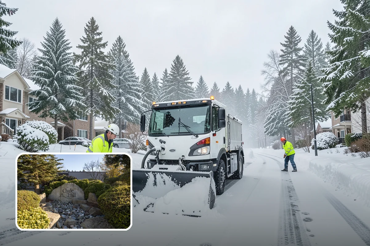 Office Building Parking Lot Snow Removal in Clyde Hill, King County, WA - Employees and clients arrive to a cleared, deiced lot at the start of business