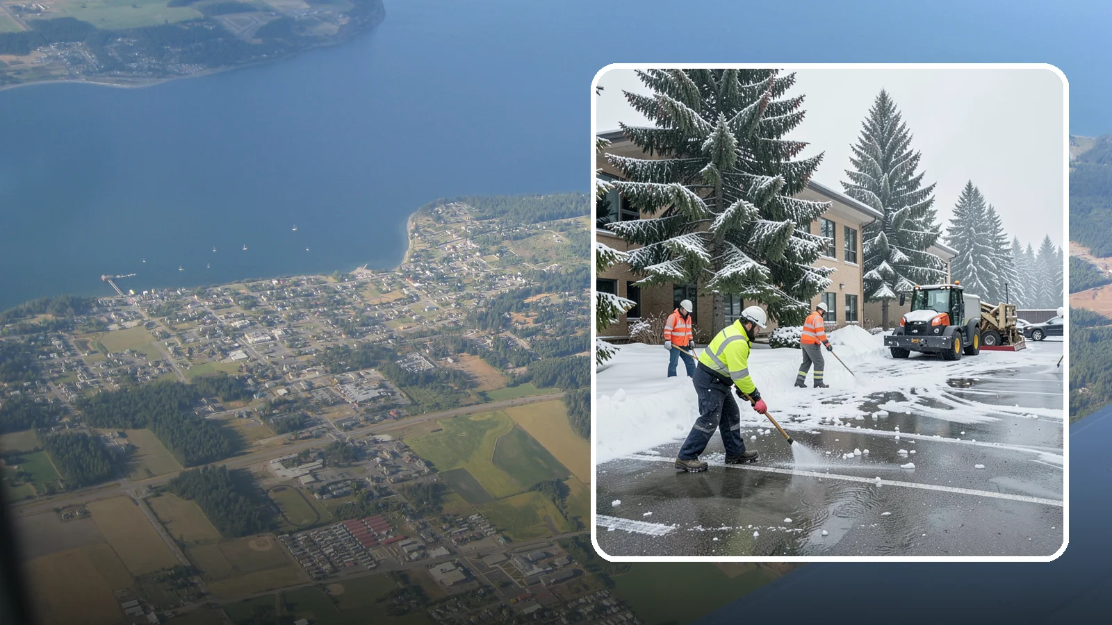Office Building Parking Lot Snow Removal in Coupeville, Island County, WA - We clear office building lots before employees and clients arrive for the Western Washington workday.