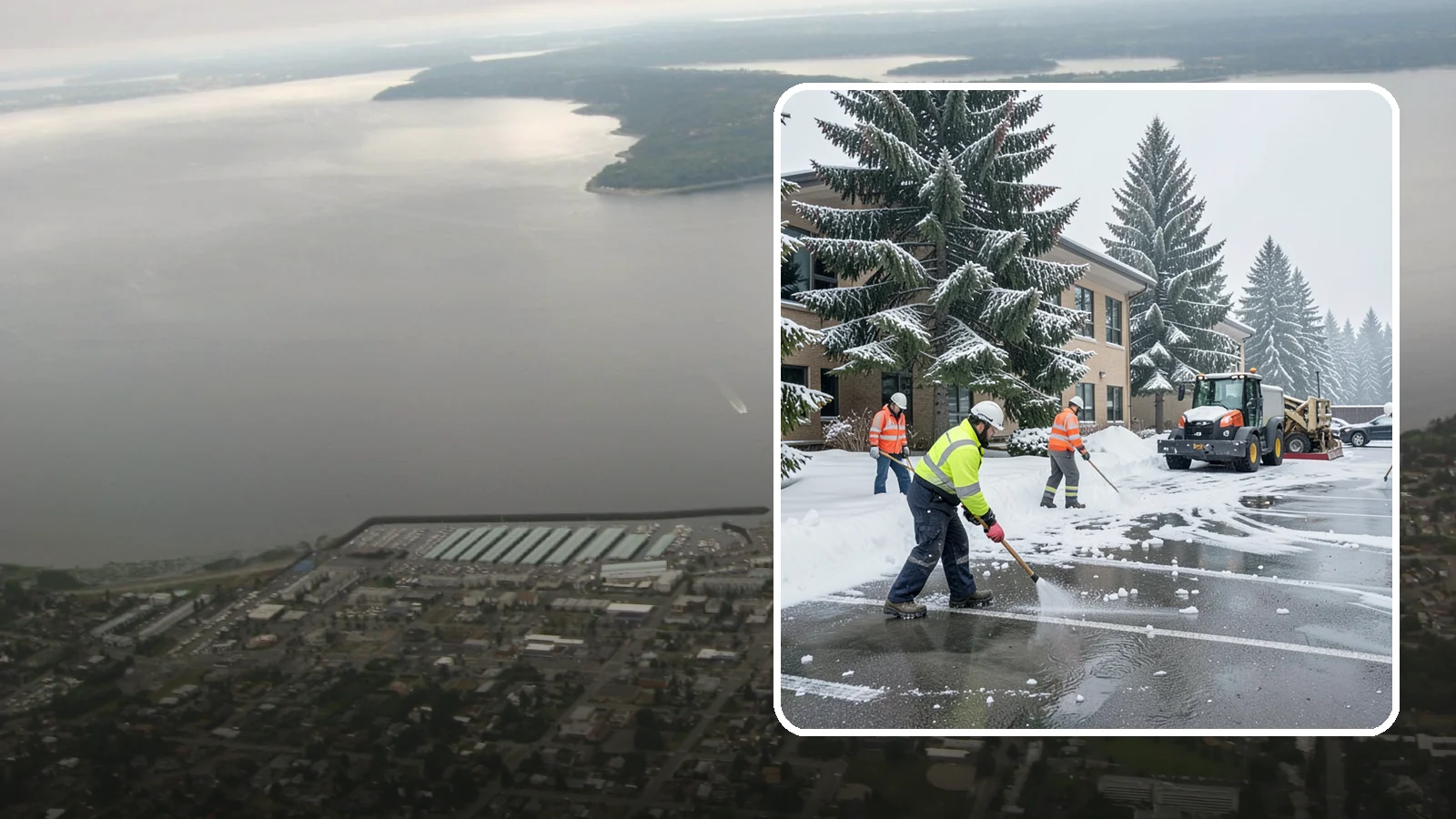 Office Building Parking Lot Snow Removal in Des Moines, King County, WA - We clear office building lots before employees and clients arrive for the Western Washington workday.