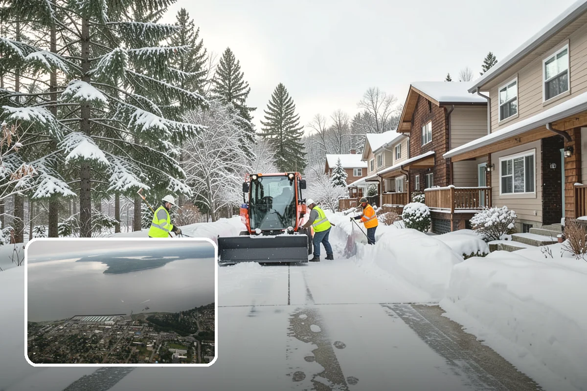 Office Building Parking Lot Snow Removal in Des Moines, King County, WA - Employees and clients arrive to a cleared, deiced lot at the start of business