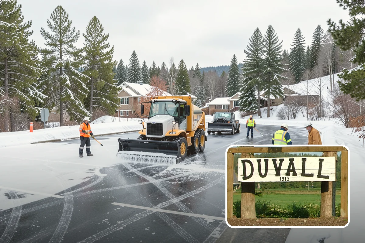 Office Building Parking Lot Snow Removal in Duvall, King County, WA - Employees and clients arrive to a cleared, deiced lot at the start of business