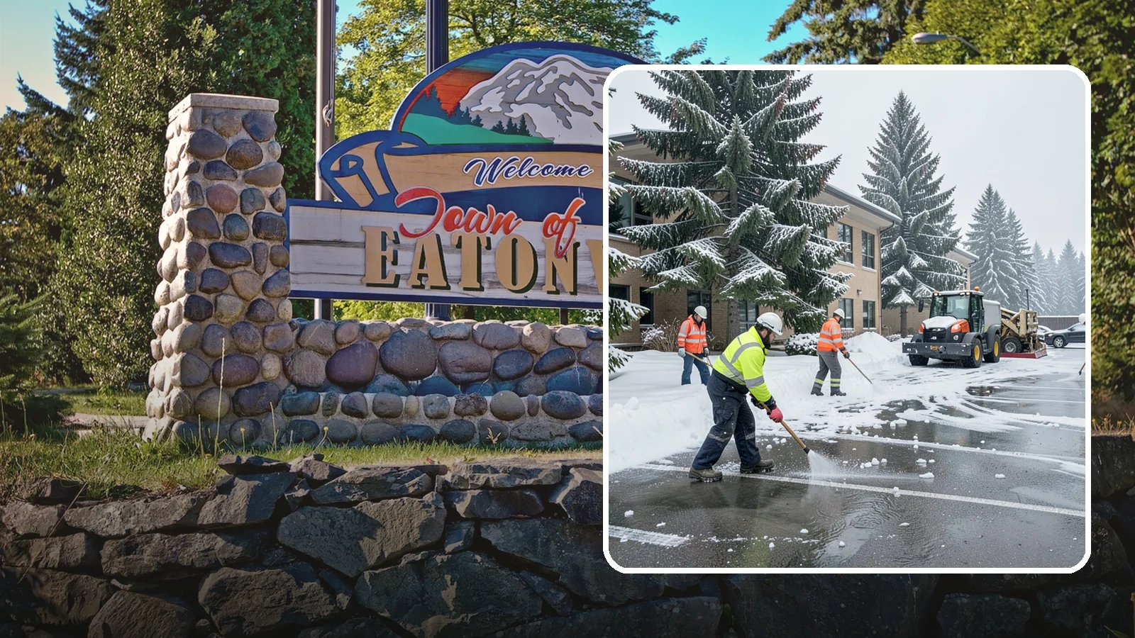 Office Building Parking Lot Snow Removal in Eatonville, Pierce County, WA - We clear office building lots before employees and clients arrive for the Western Washington workday.
