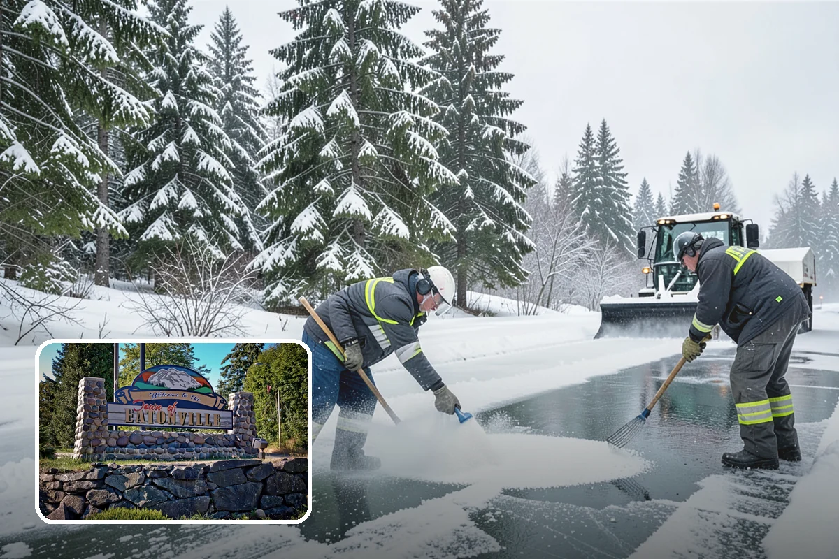 Office Building Parking Lot Snow Removal in Eatonville, Pierce County, WA - Employees and clients arrive to a cleared, deiced lot at the start of business