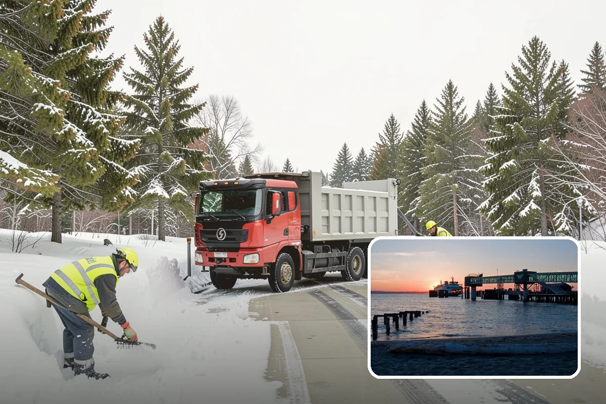 Office Building Parking Lot Snow Removal in Edmonds, Snohomish County, WA - Employees and clients arrive to a cleared, deiced lot at the start of business