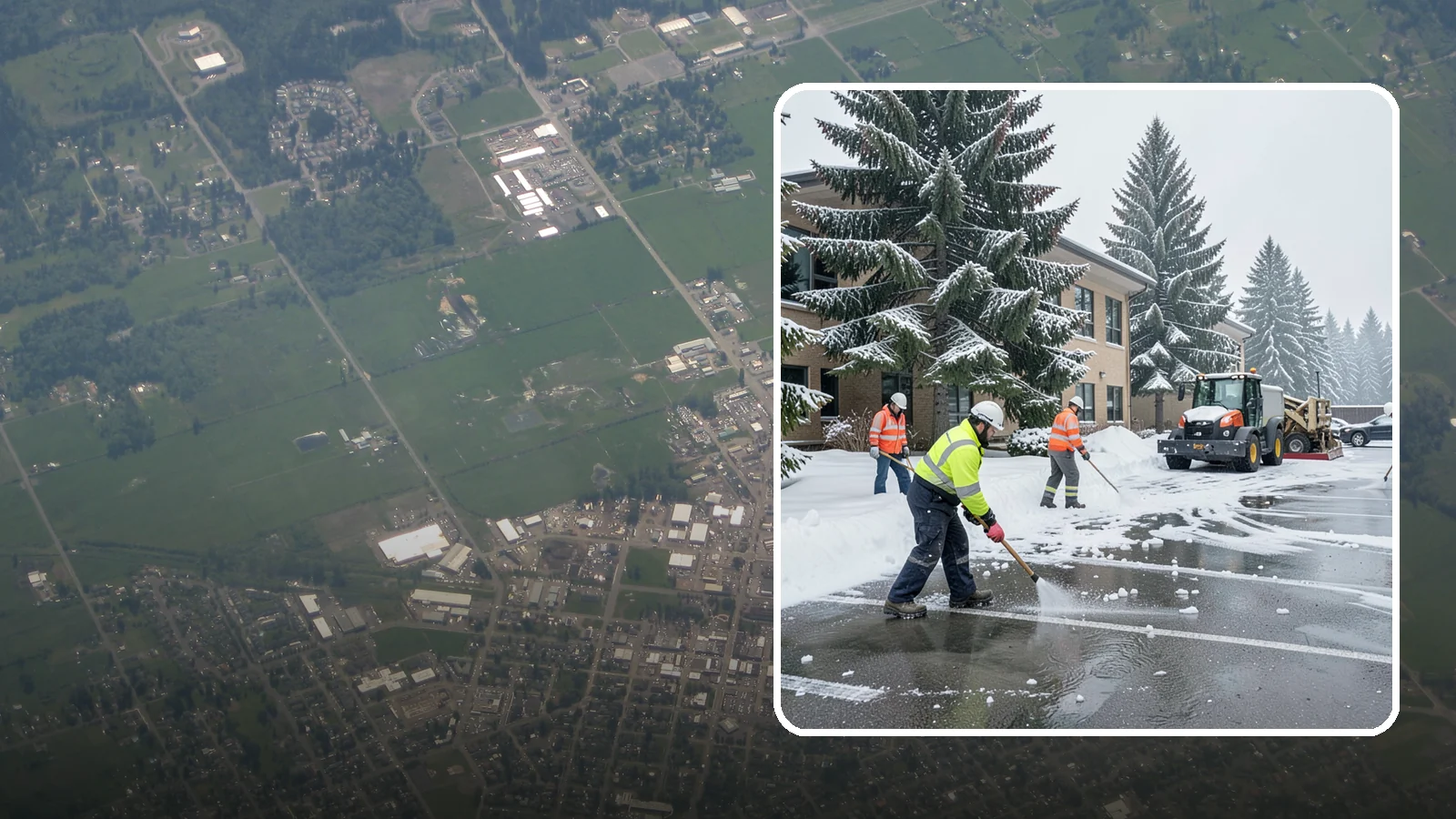 Office Building Parking Lot Snow Removal in Enumclaw, King County, WA - We clear office building lots before employees and clients arrive for the Western Washington workday.