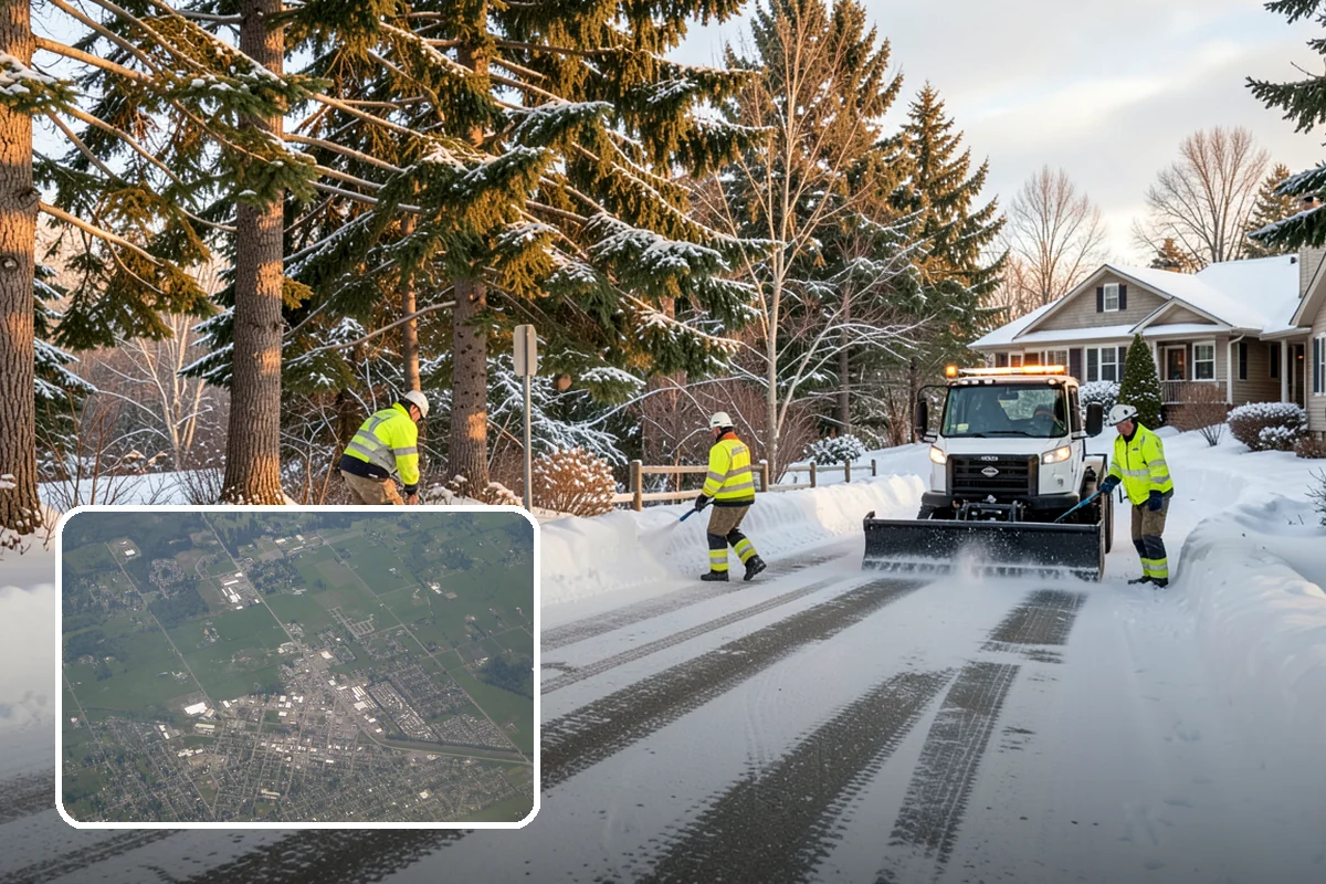 Office Building Parking Lot Snow Removal in Enumclaw, King County, WA - Employees and clients arrive to a cleared, deiced lot at the start of business