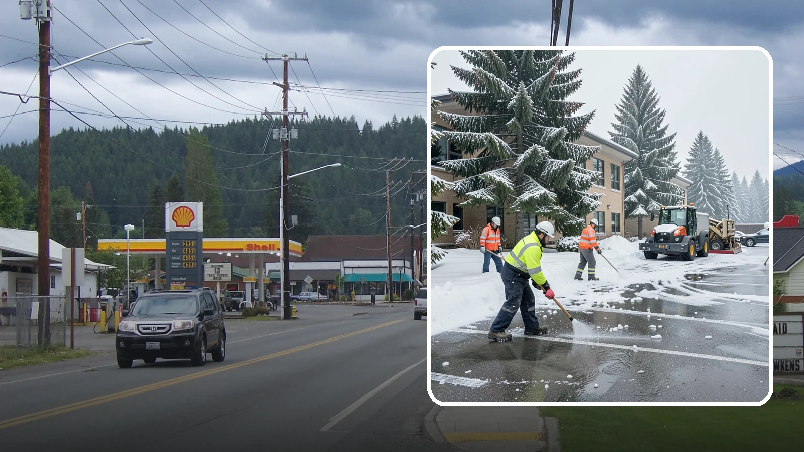 Office Building Parking Lot Snow Removal in Granite Falls, Snohomish County, WA - We clear office building lots before employees and clients arrive for the Western Washington workday.