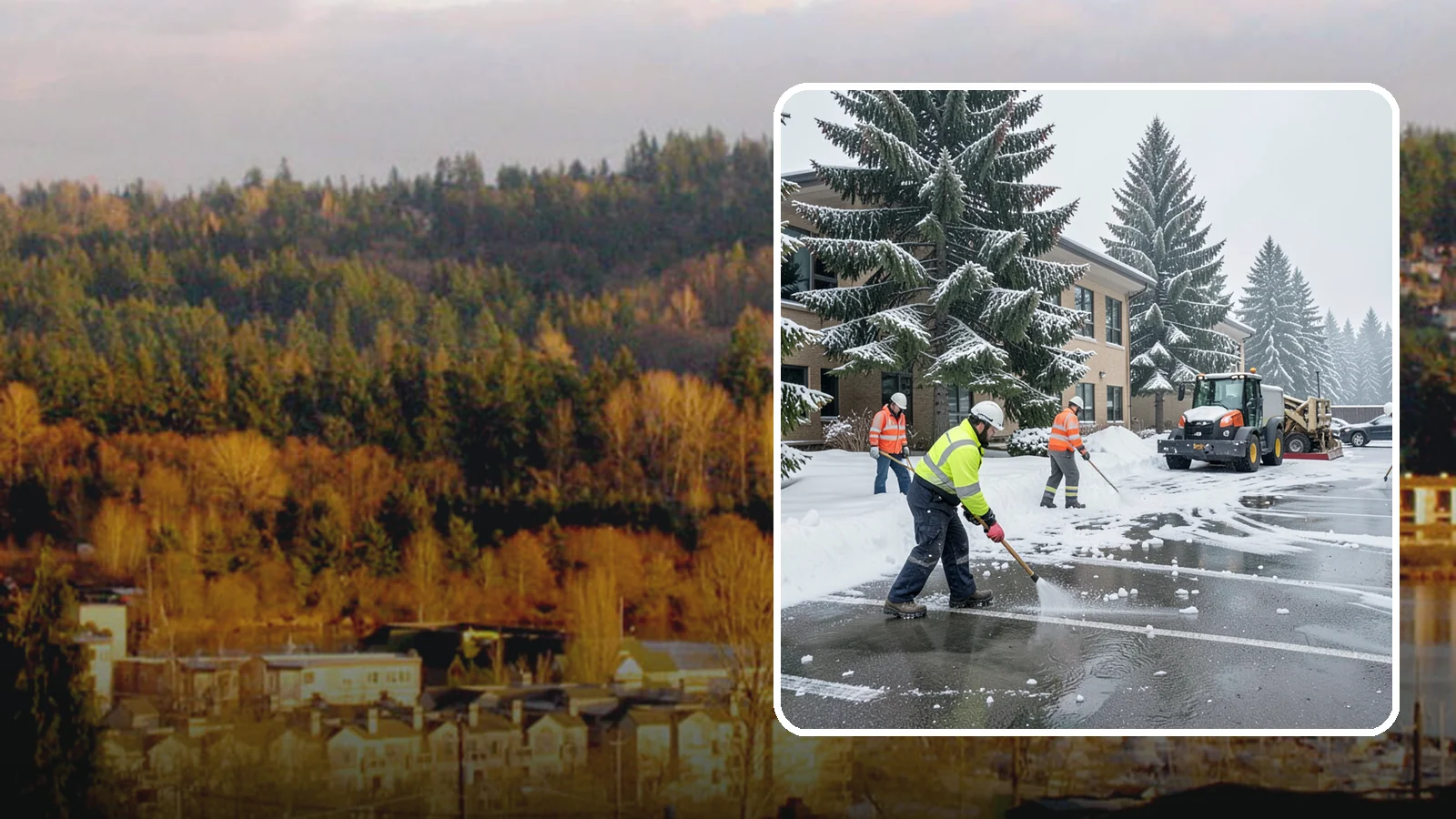 Office Building Parking Lot Snow Removal in Kenmore, King County, WA - We clear office building lots before employees and clients arrive for the Western Washington workday.