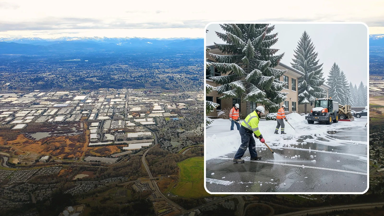 Office Building Parking Lot Snow Removal in Kent, King County, WA - We clear office building lots before employees and clients arrive for the Western Washington workday.
