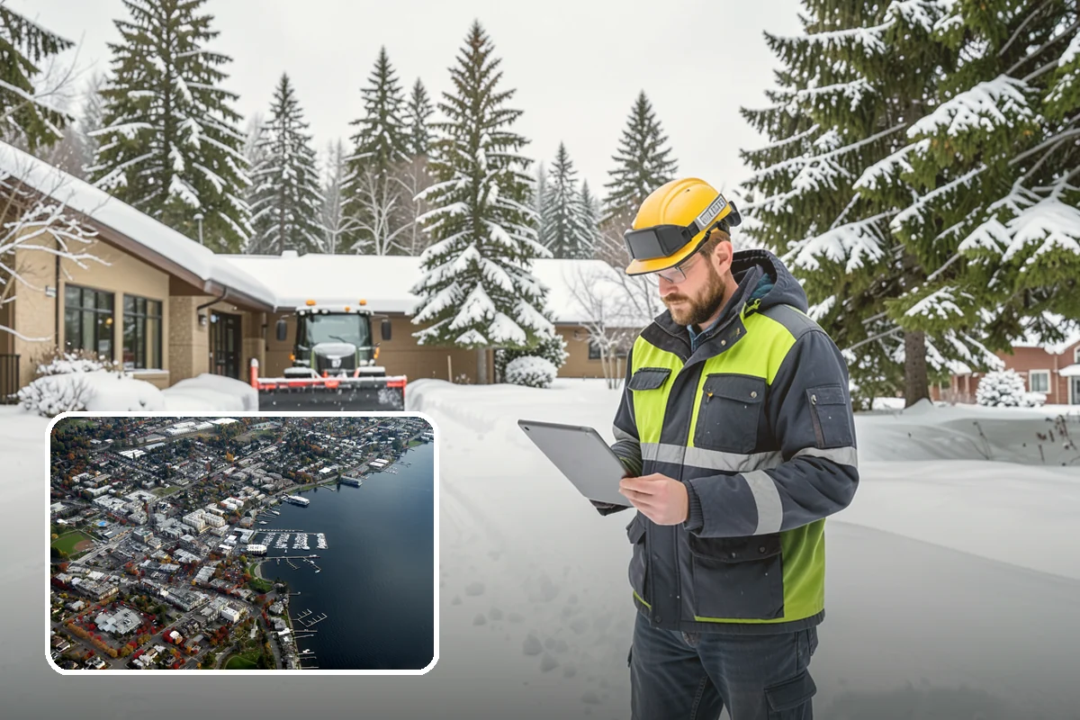 Office Building Parking Lot Snow Removal in Kirkland, King County, WA - Employees and clients arrive to a cleared, deiced lot at the start of business