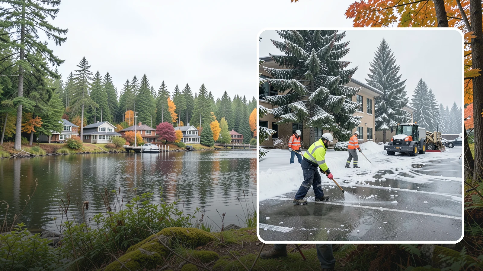 Office Building Parking Lot Snow Removal in La Conner, Skagit County, WA - We clear office building lots before employees and clients arrive for the Western Washington workday.