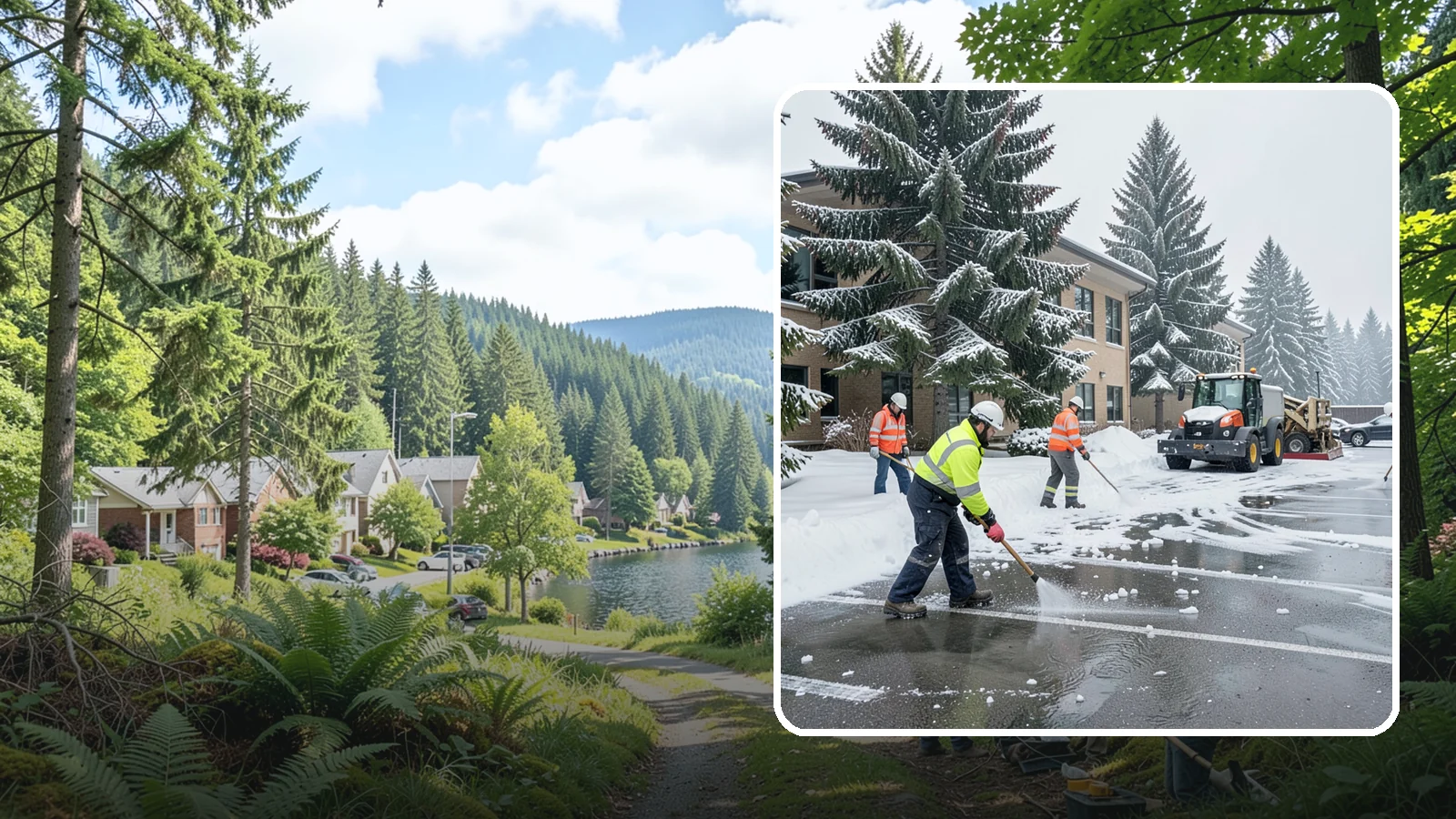Office Building Parking Lot Snow Removal in Lake Forest Park, King County, WA - We clear office building lots before employees and clients arrive for the Western Washington workday.