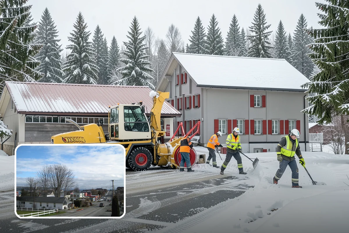 Office Building Parking Lot Snow Removal in Langley, Island County, WA - Employees and clients arrive to a cleared, deiced lot at the start of business